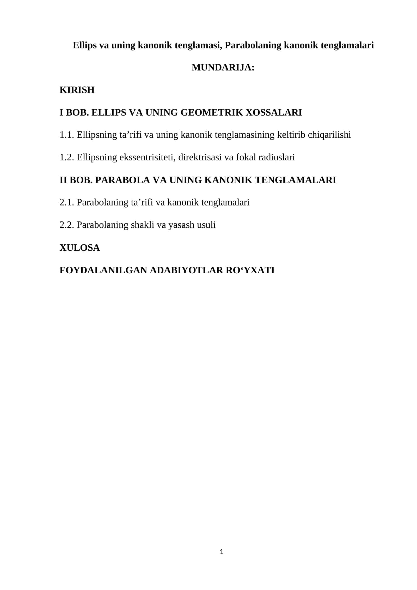 Ellips va uning kanonik tenglamasi, Parabolaning kanonik tenglamalari