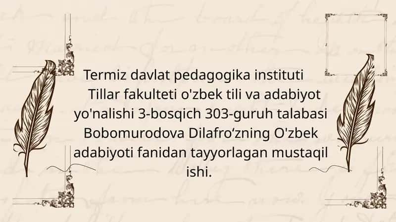 Bobomurodova Dilafroʻzning O'zbek adabiyoti