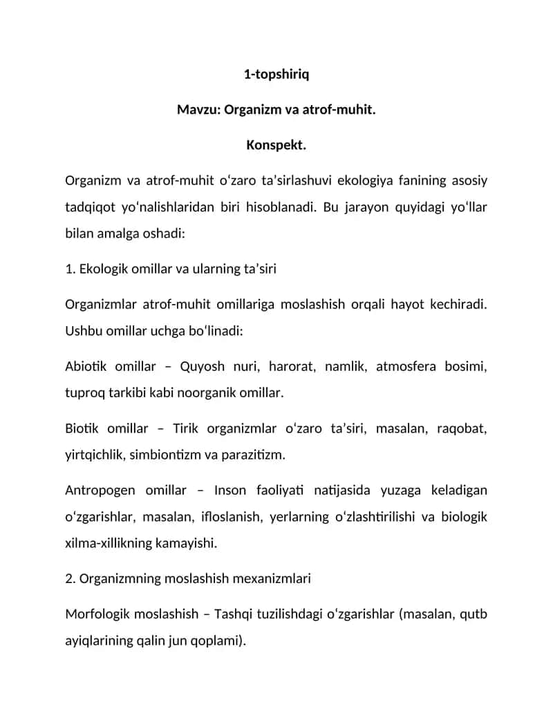 Organizm va atrof-muhit
