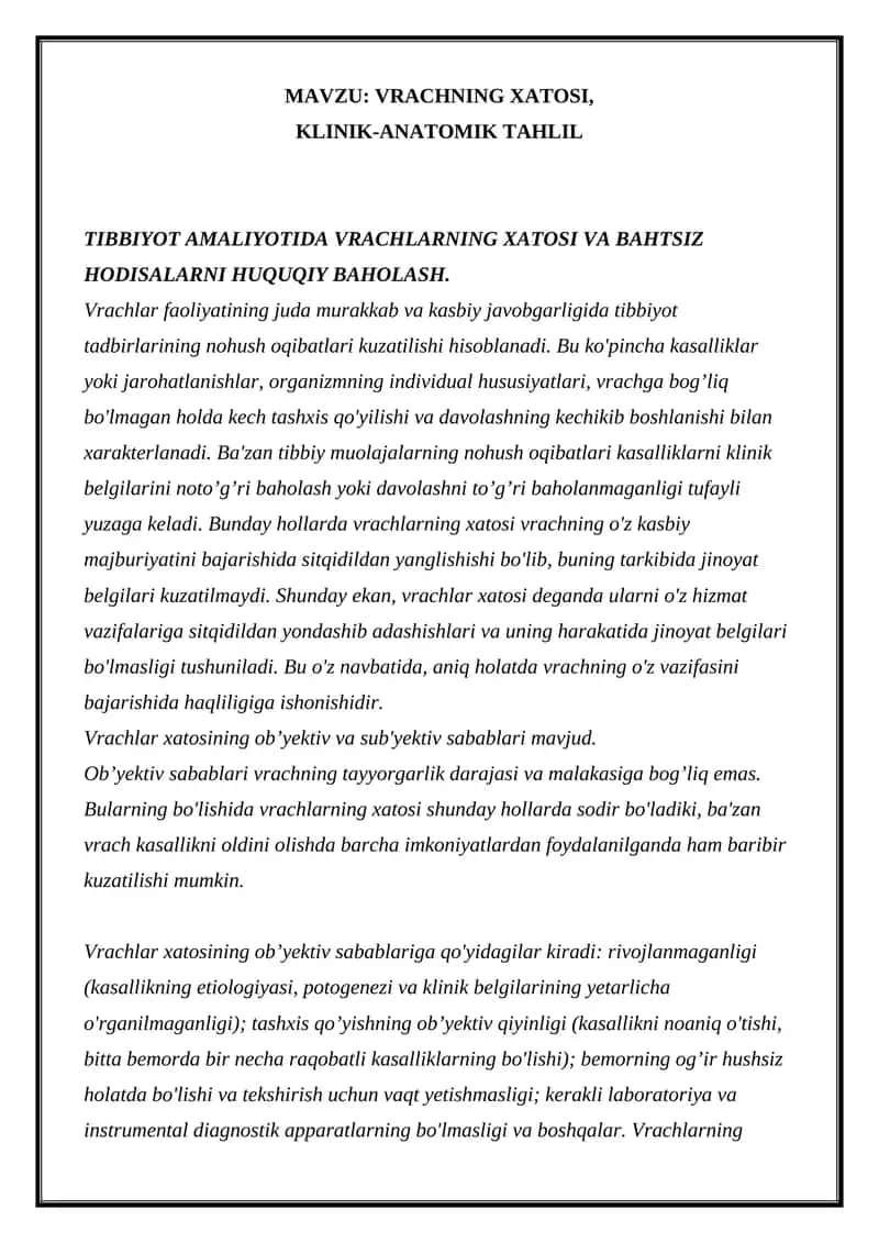 VRACHNING XATOSI, KLINIK-ANATOMIK TAHLIL