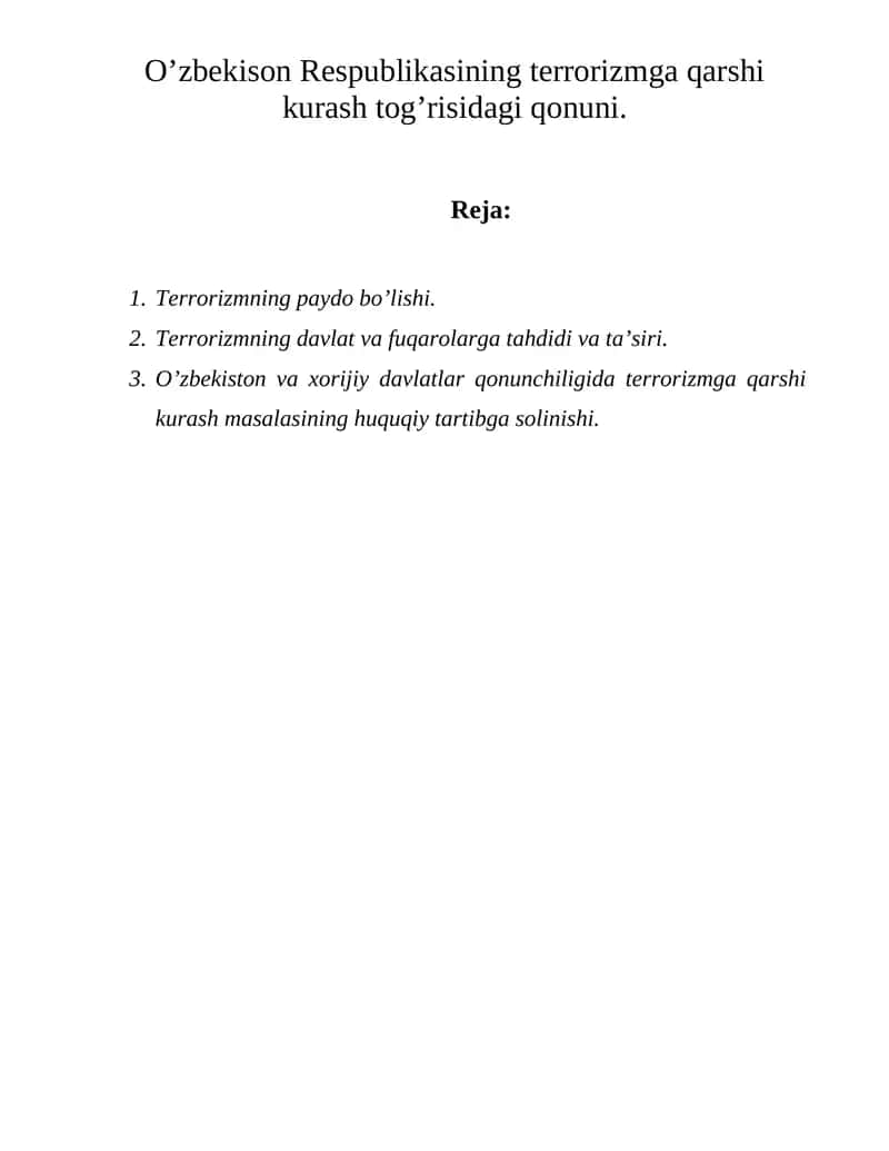 O'zbekiston Respublikasining terrorizmga qarshi kurash to'g'risidagi qonuni