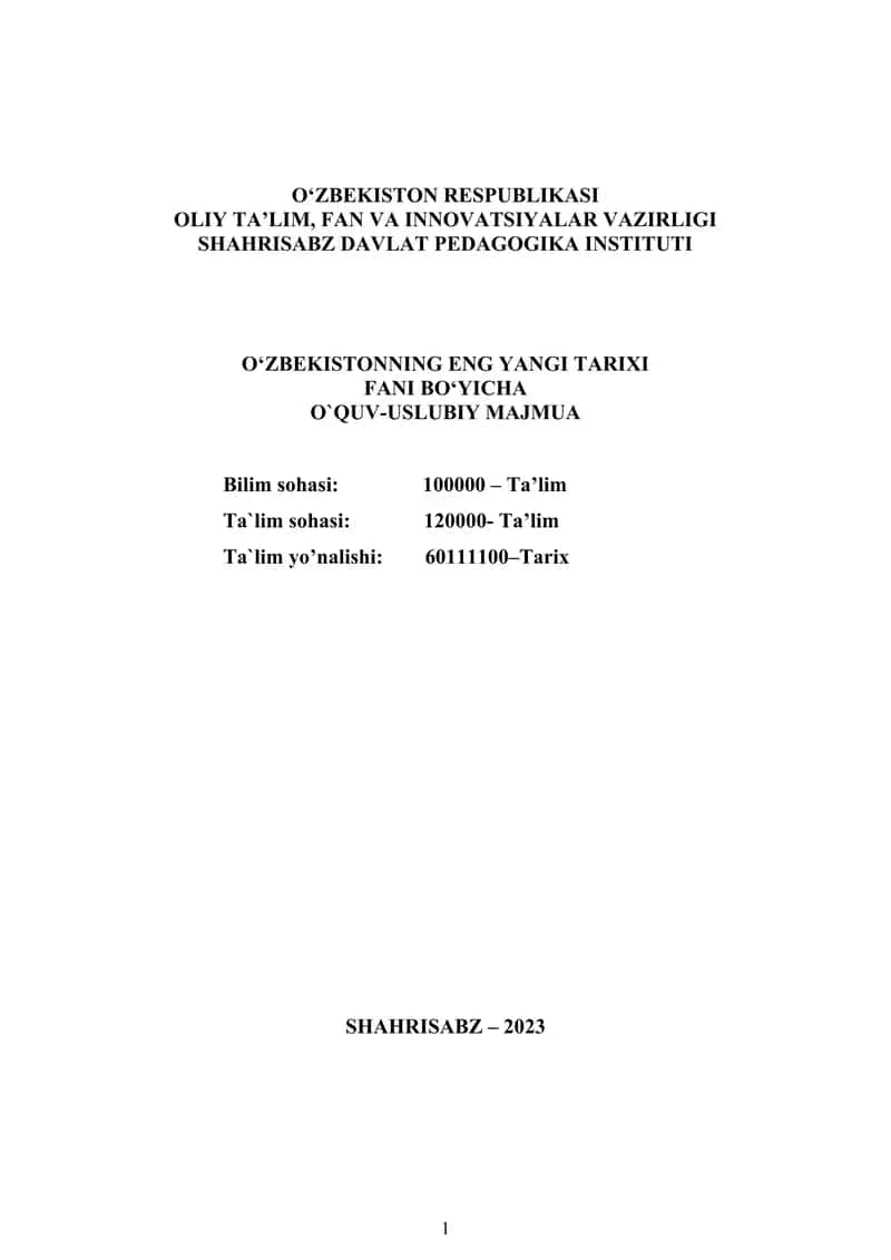 O‘zbekistonning eng yangi tarixi