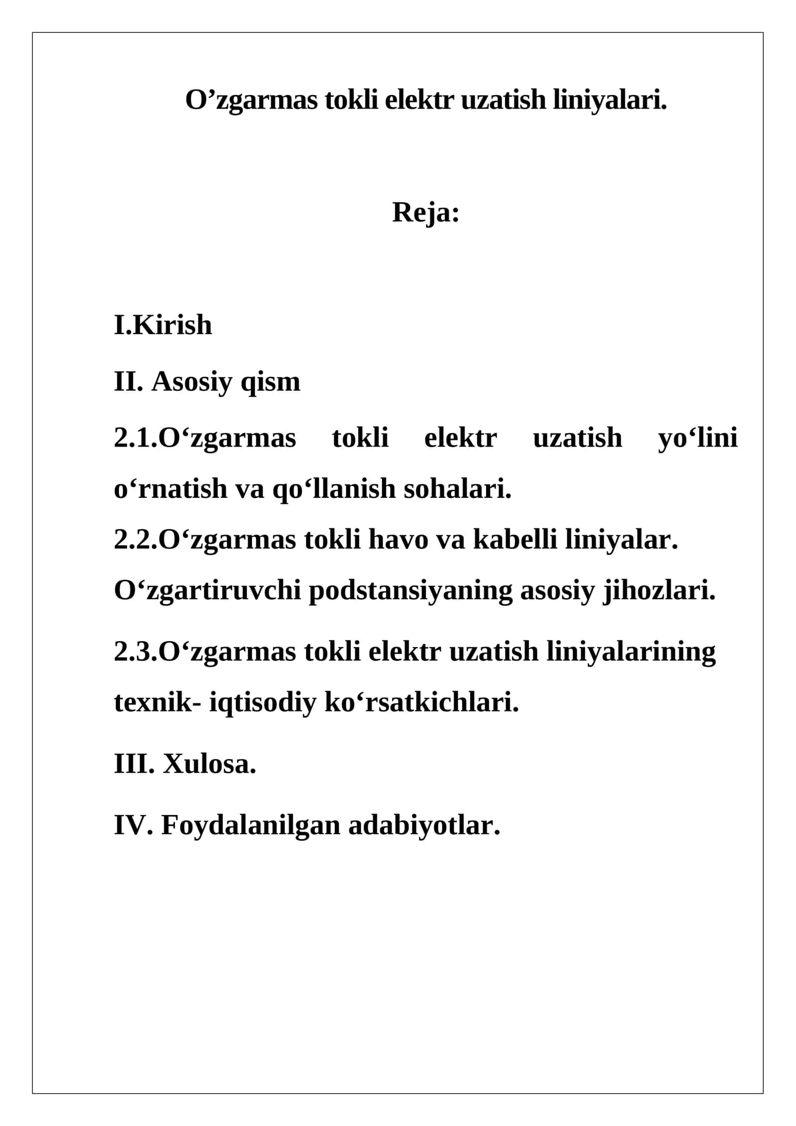 O’zgarmas tokli elektr uzatish liniyalari