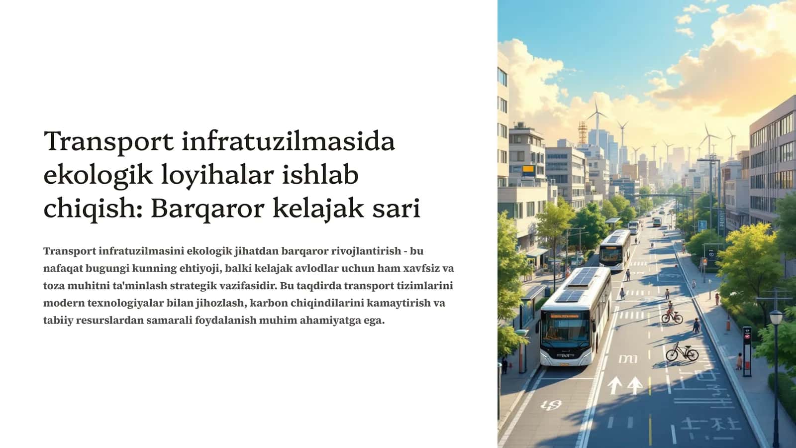 Transport infratuzilmasida ekologik loyihalar ishlab chiqish