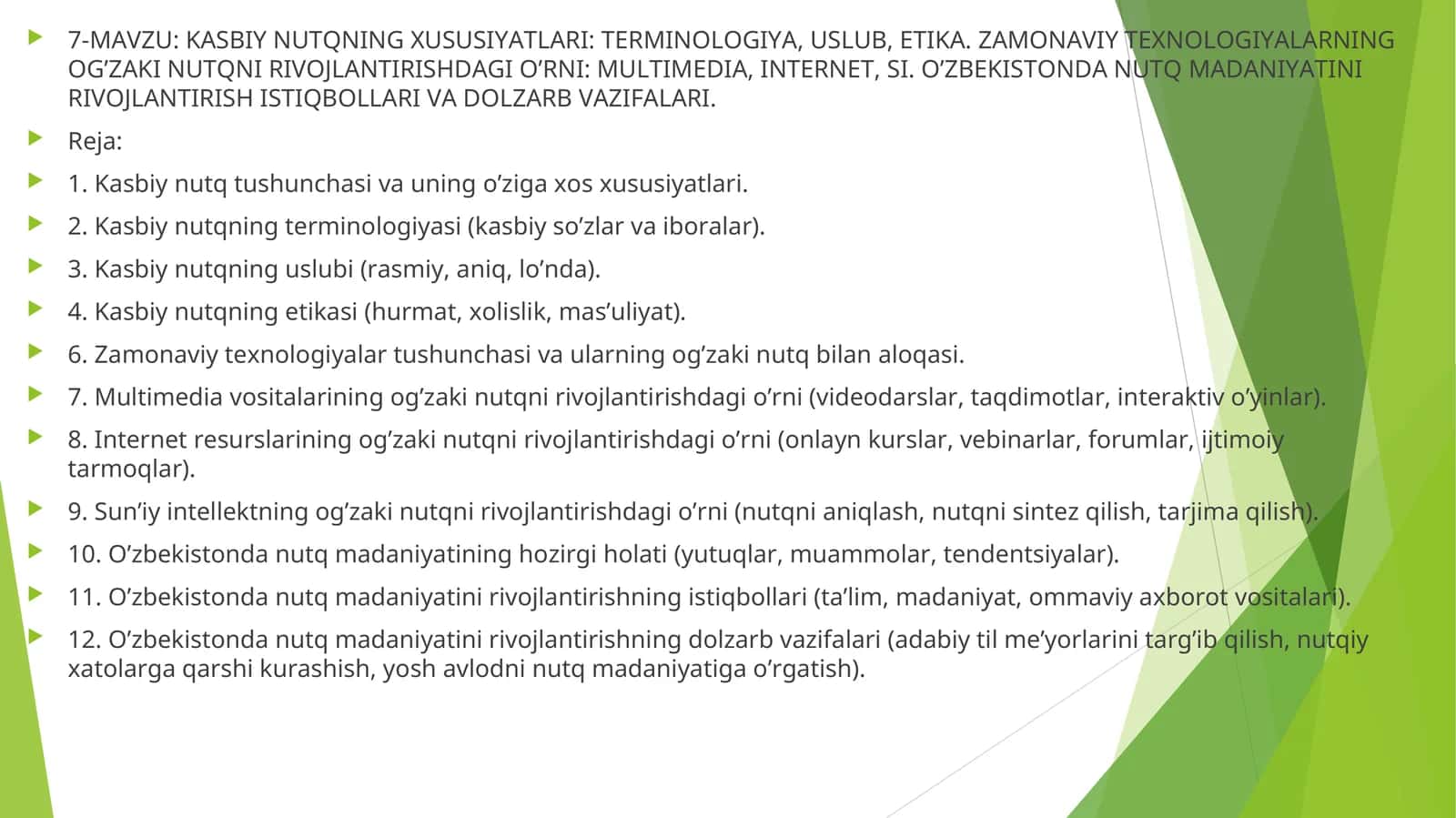 KASBIY NUTQNING XUSUSIYATLARI