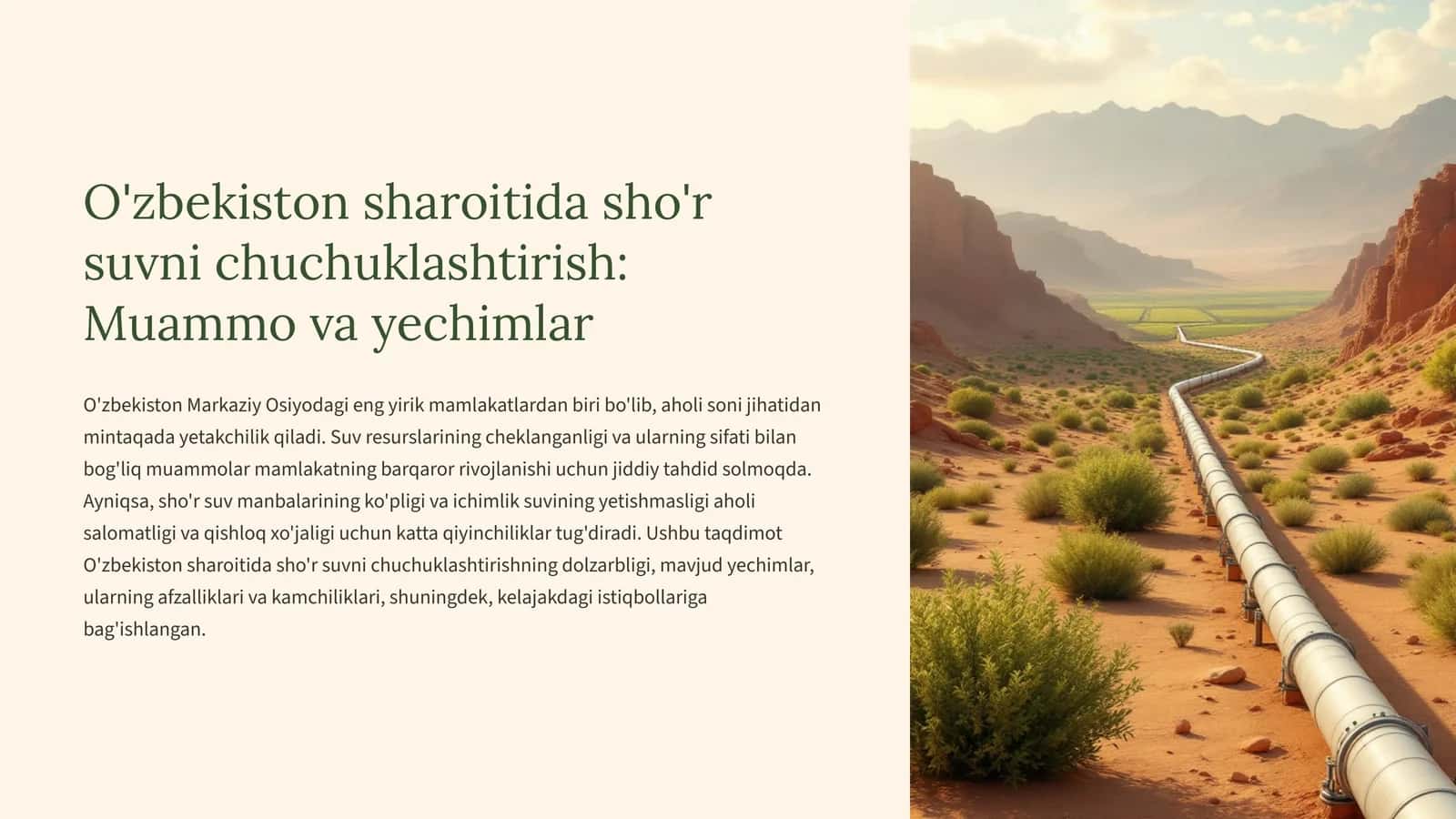Sho'r suvni chuchuklashtirish: Muammo va yechimlar