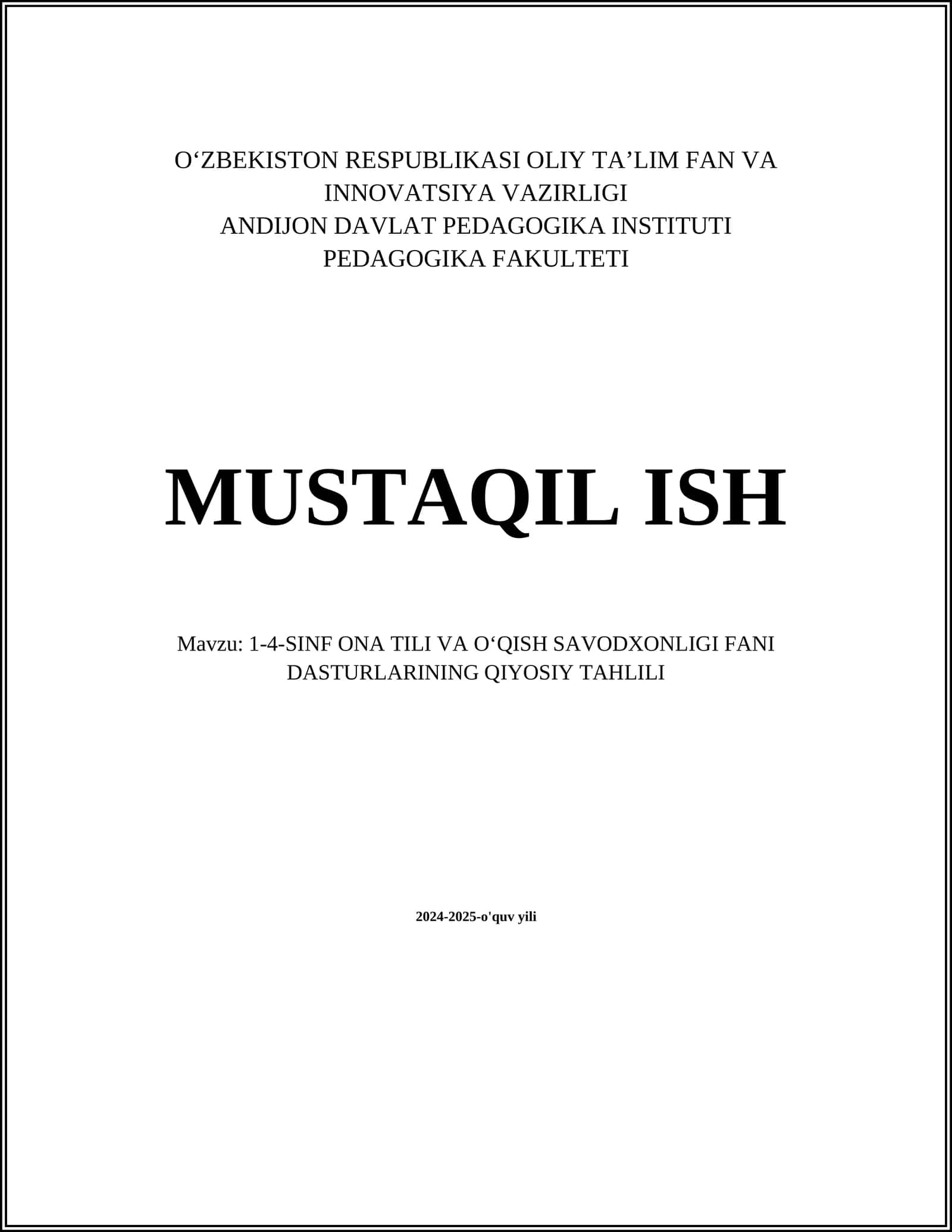 1-4-SINF ONA TILI VA OʻQISH SAVODXONLIGI FANI DASTURLARINING QIYOSIY TAHLILI
