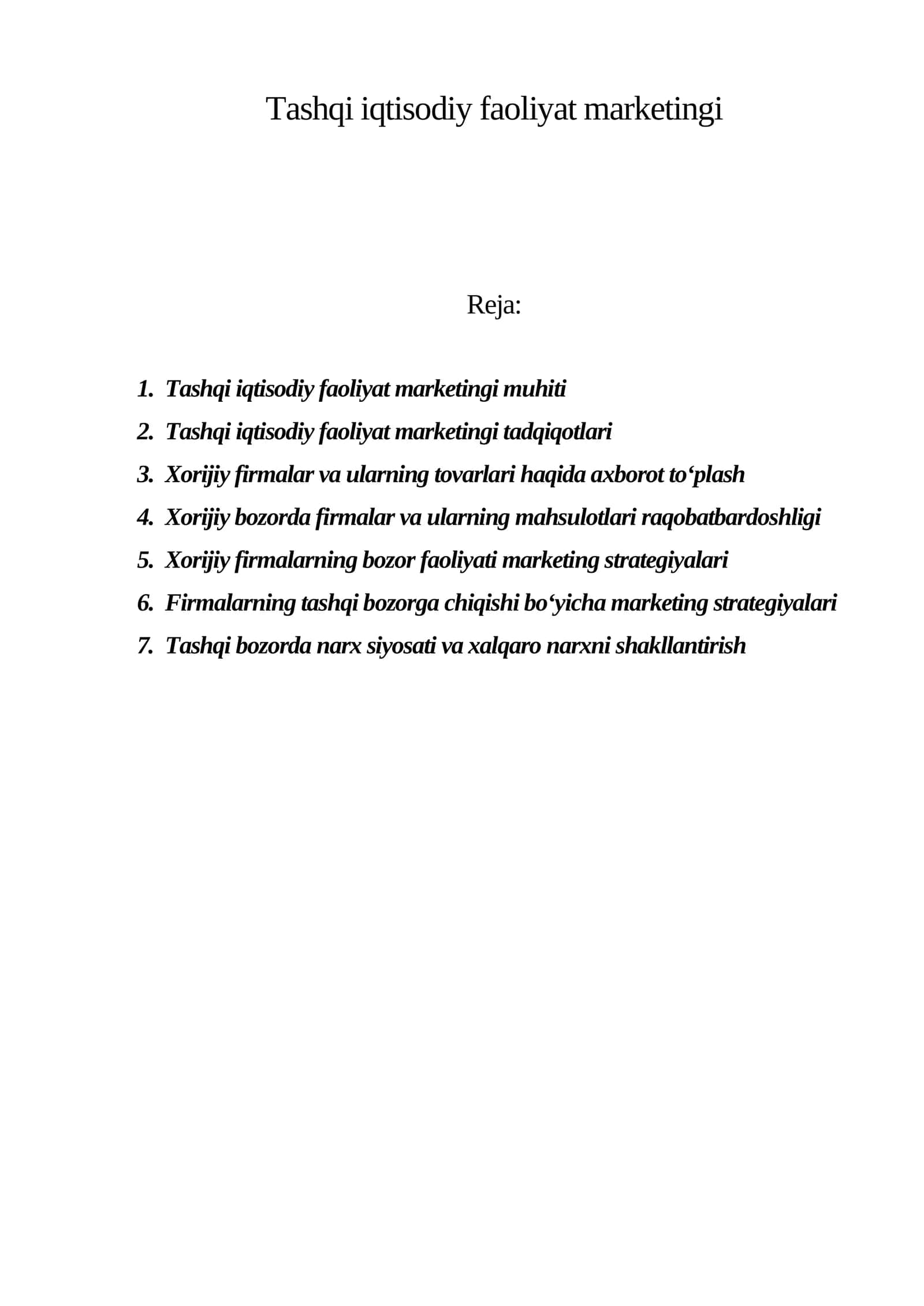Tashqi iqtisodiy faoliyat marketingi