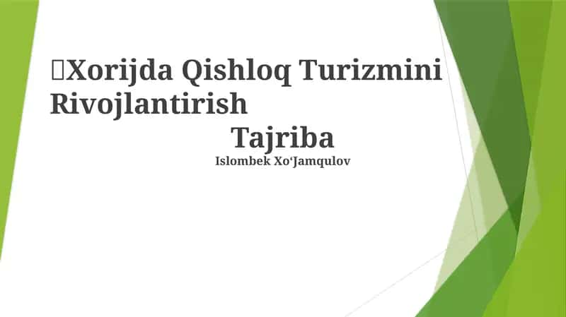 Xorijda Qishloq Turizmini Rivojlantirish