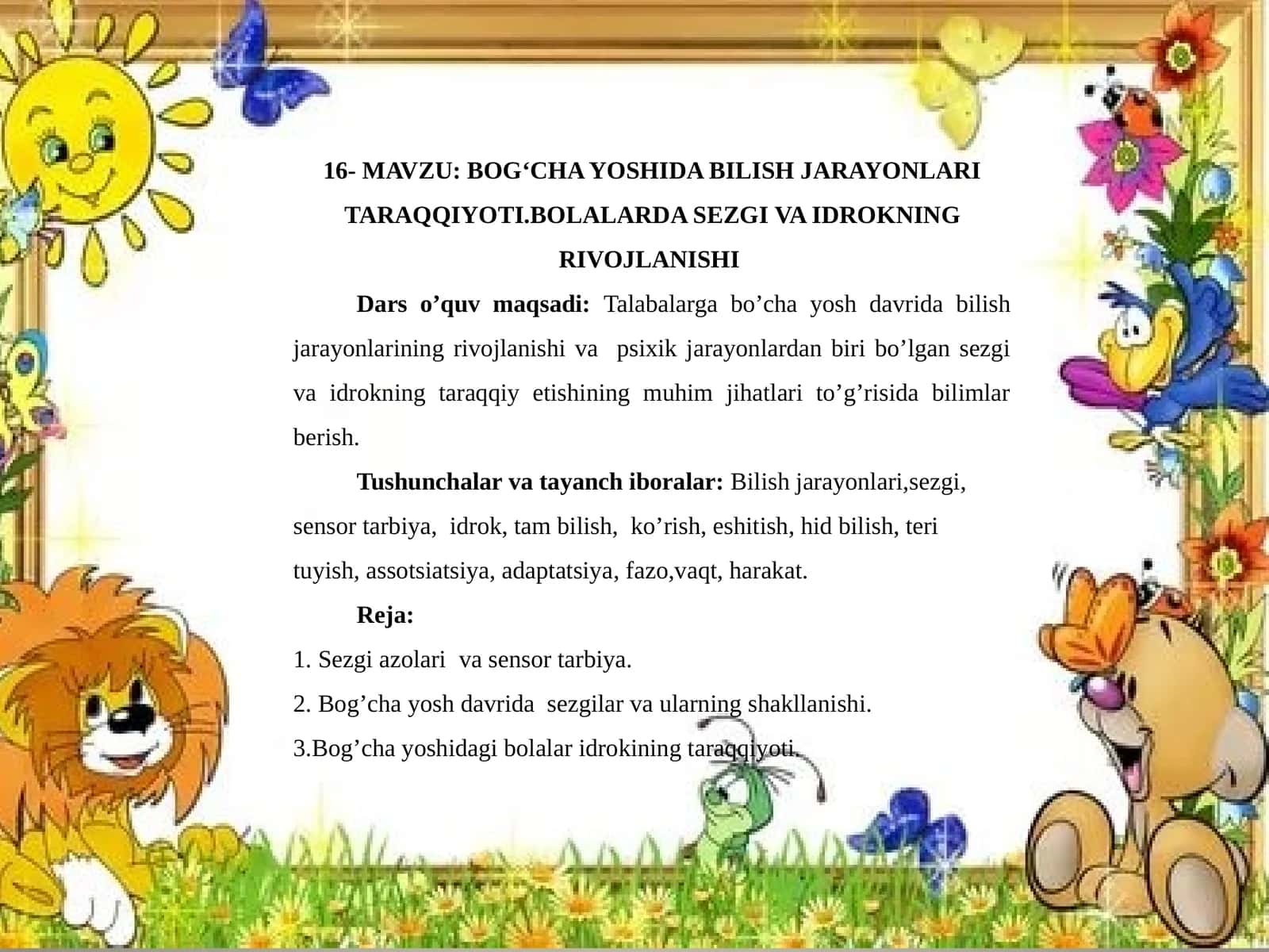 Bog’cha yoshida sezgi va idrokni rivojlanishi