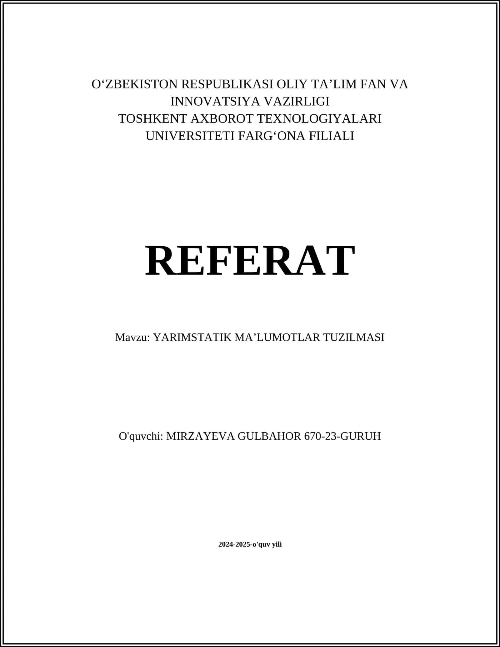 YARIMSTATIK MAʼLUMOTLAR TUZILMASI