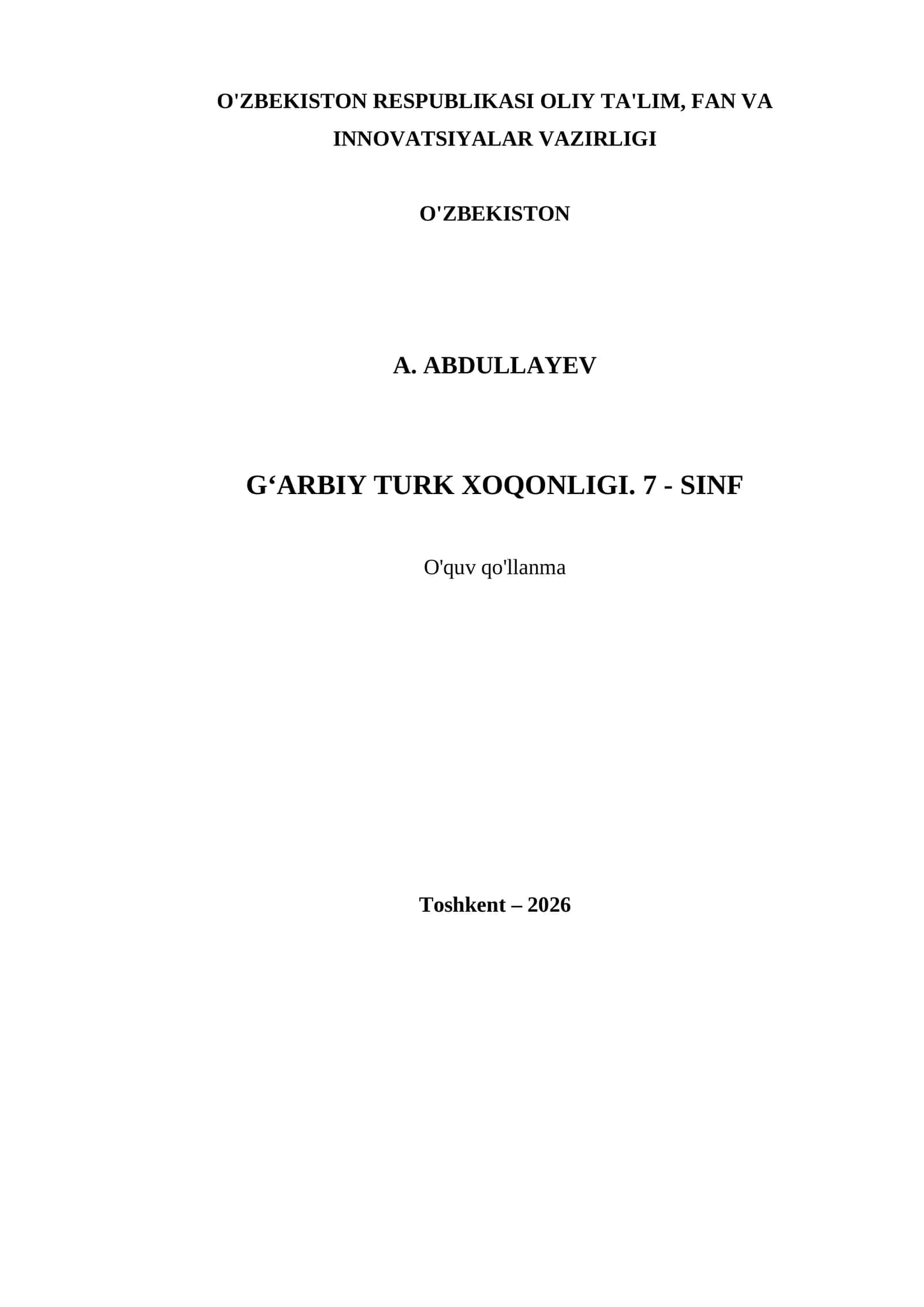 G‘ARBIY TURK XOQONLIGI. 7 - SINF