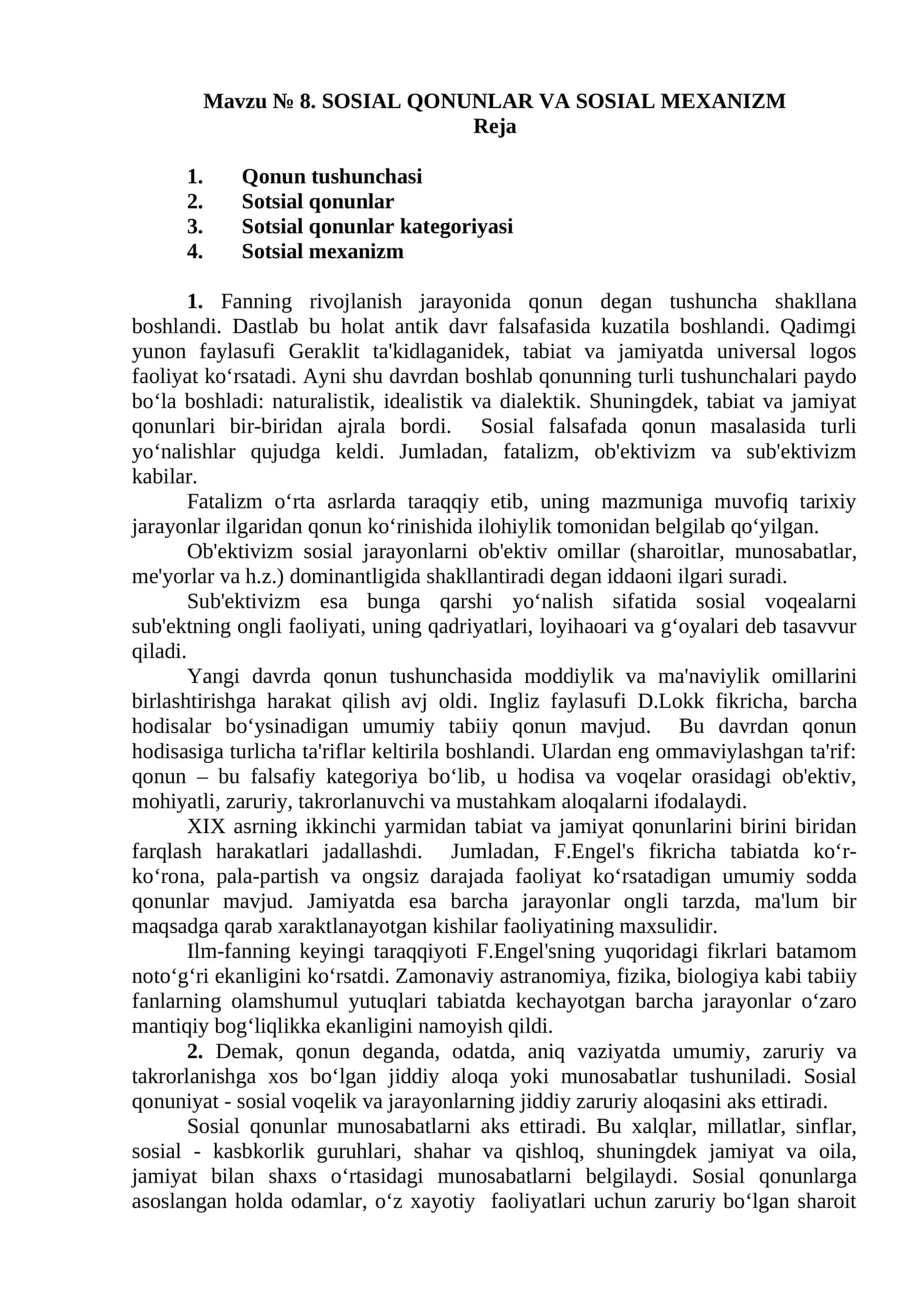 SOSIAL QONUNLAR VA SOSIAL MEXANIZM