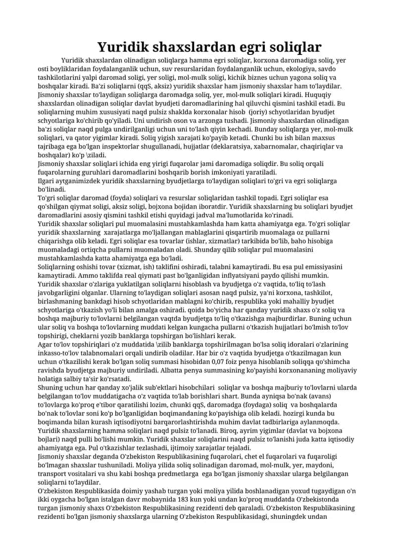 Yuridik shaxslardan egri soliqlar