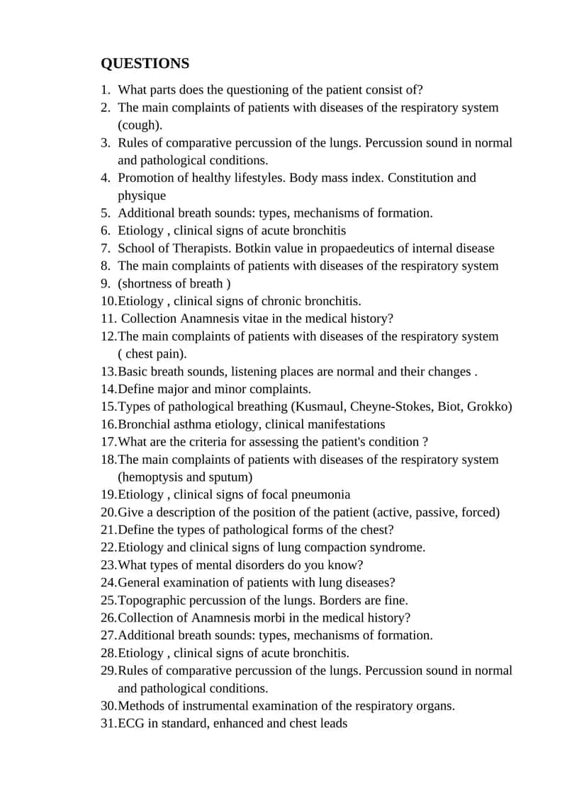 Respiratory System Diseases Questions