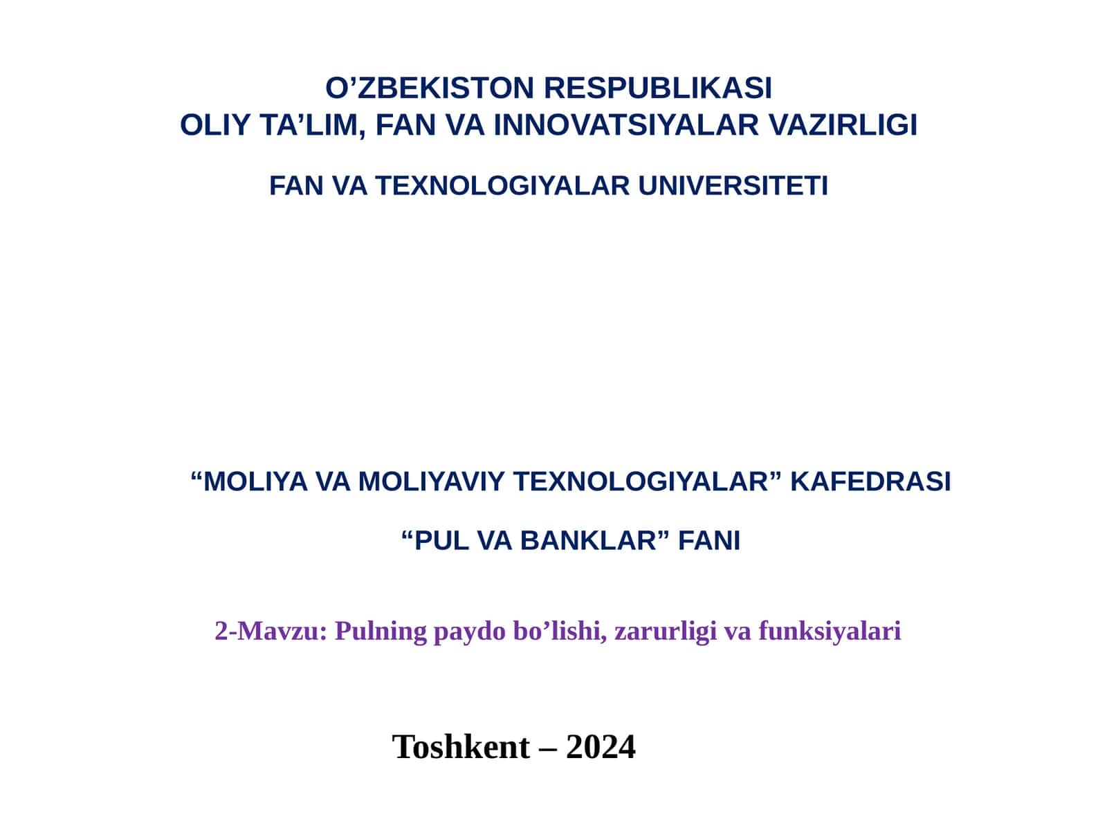 Pulning paydo bo’lishi, zarurligi va funksiyalari