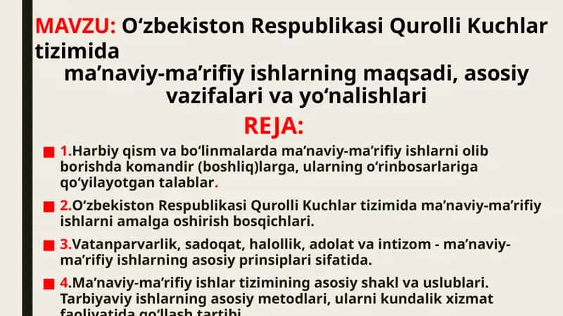 O‘zbekiston Respublikasi Qurolli Kuchlar tizimi