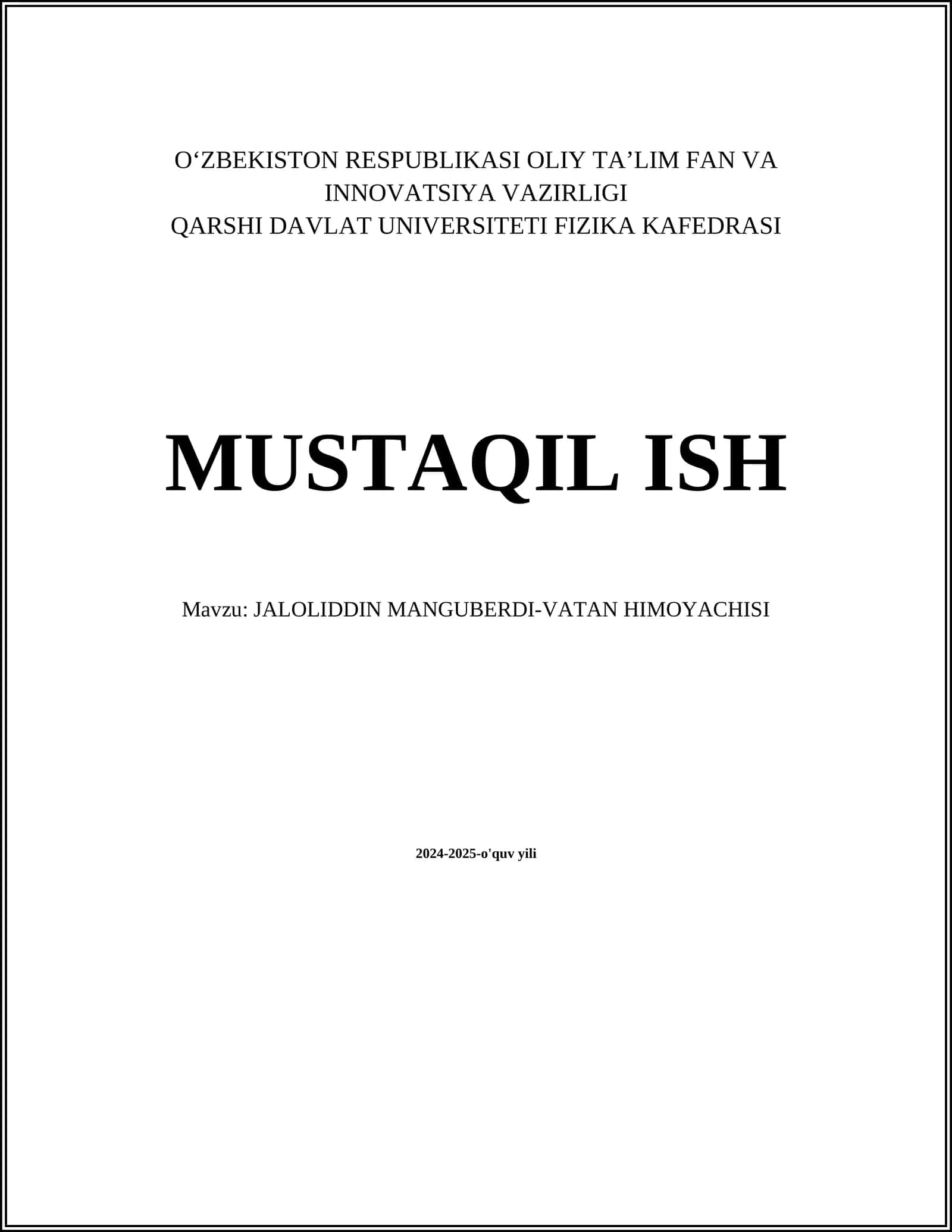 JALOLIDDIN MANGUBERDI-VATAN HIMOYACHISI