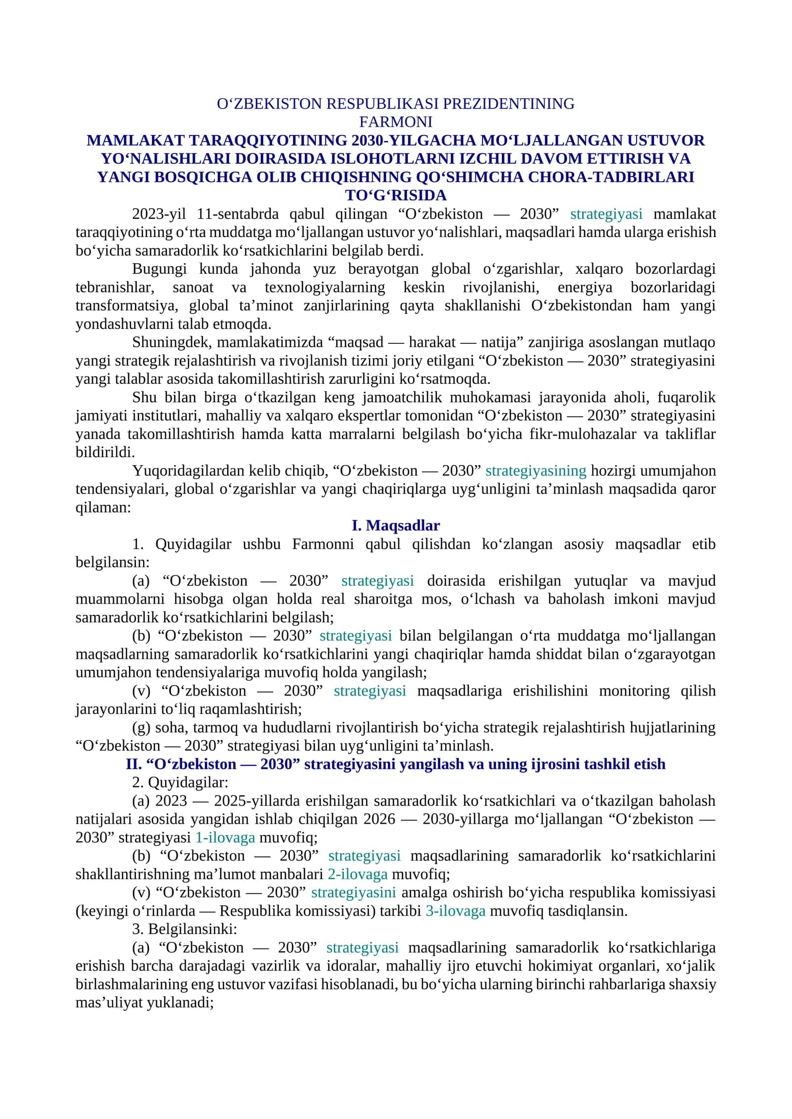 Oʻzbekiston — 2030 strategiyasi
