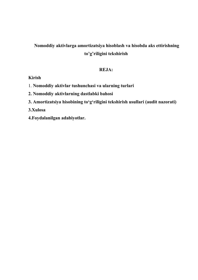 Nomoddiy aktivlarga amortizatsiya hisoblash