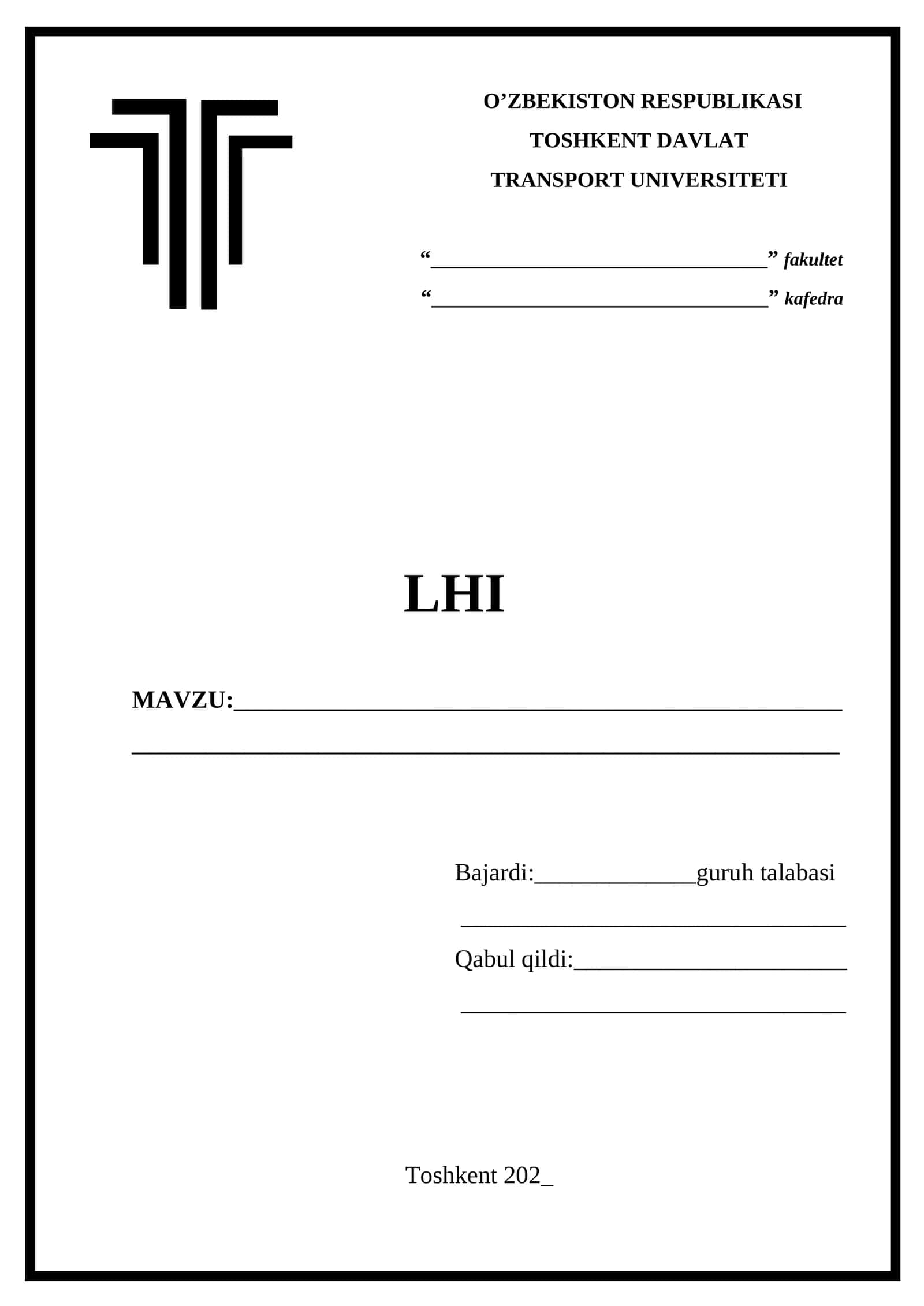 Hisob loyiha ishi titul varoq