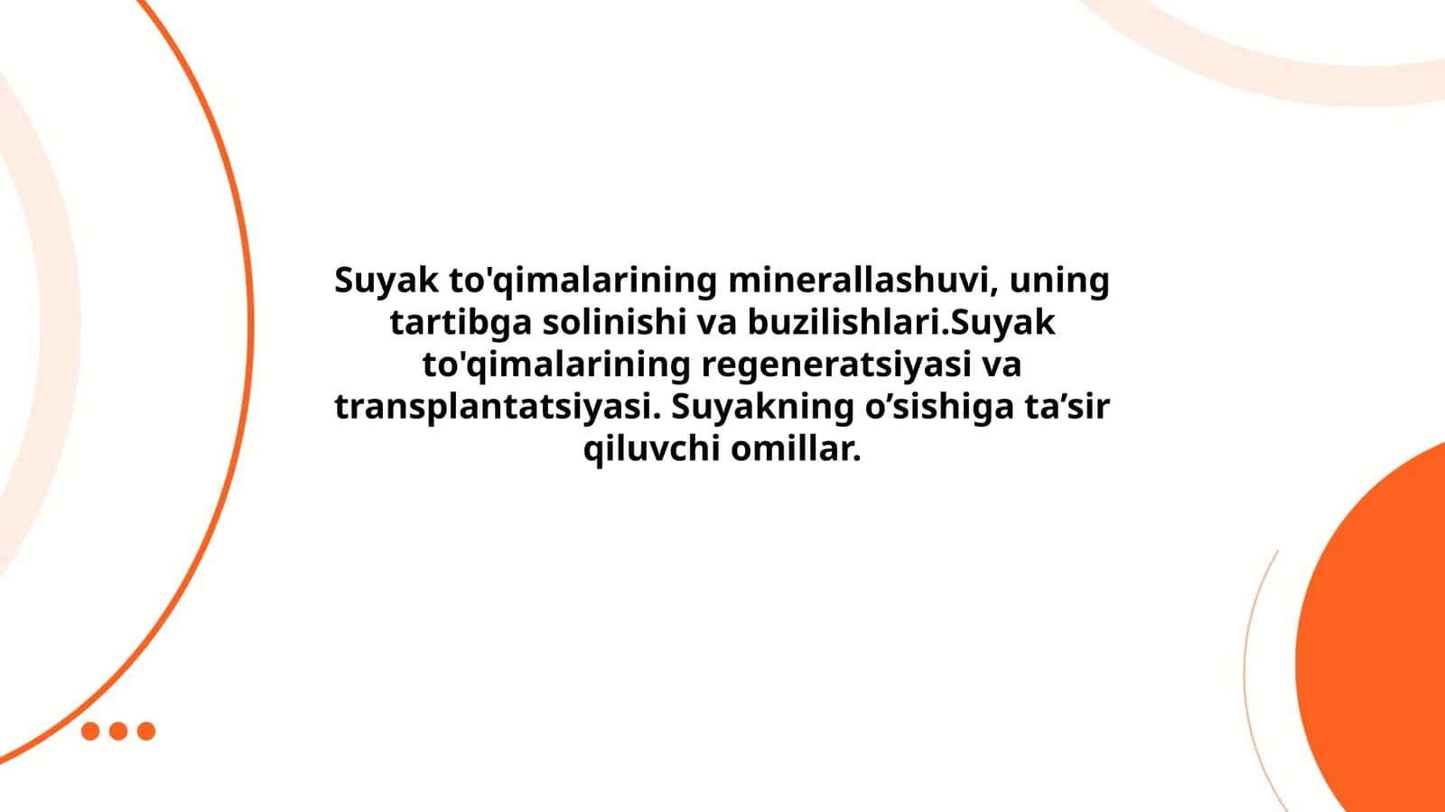 Suyak to'qimalarining mineral tarkibi va regeneratsiyasi