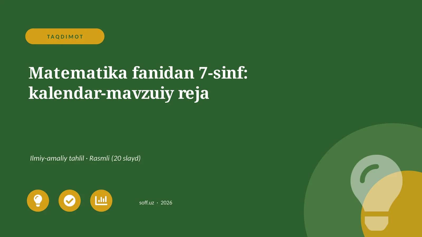 Matematika fanidan 7-sinf: kalendar-mavzuiy reja