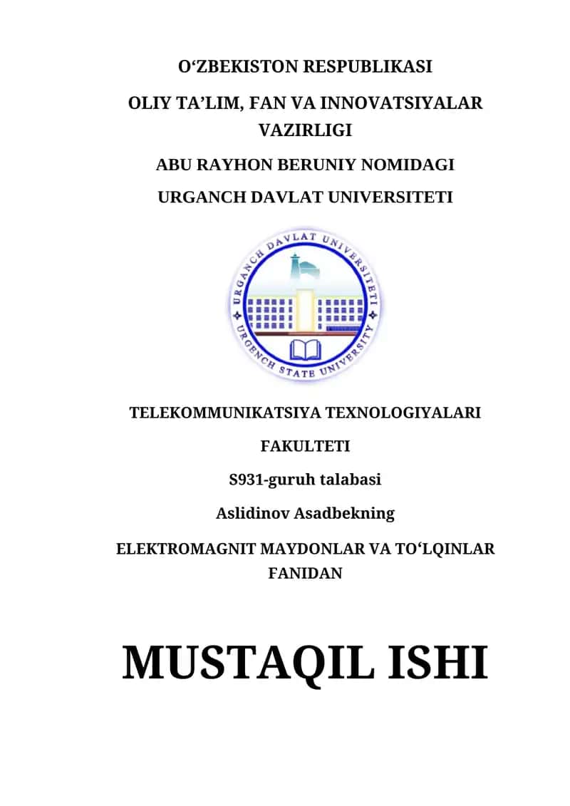 Elektromagnit Maydonlar va To‘lqinlar Asoslari