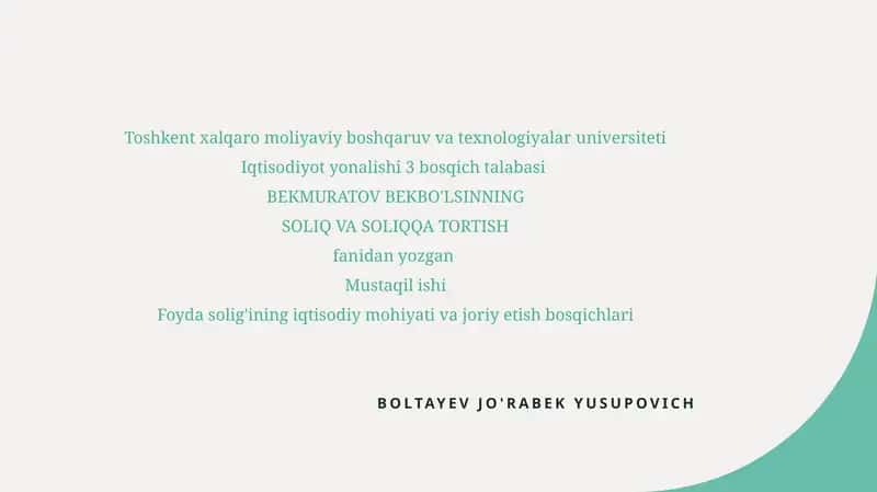 Foyda Solig'ining Iqtisodiy Ahamiyati
