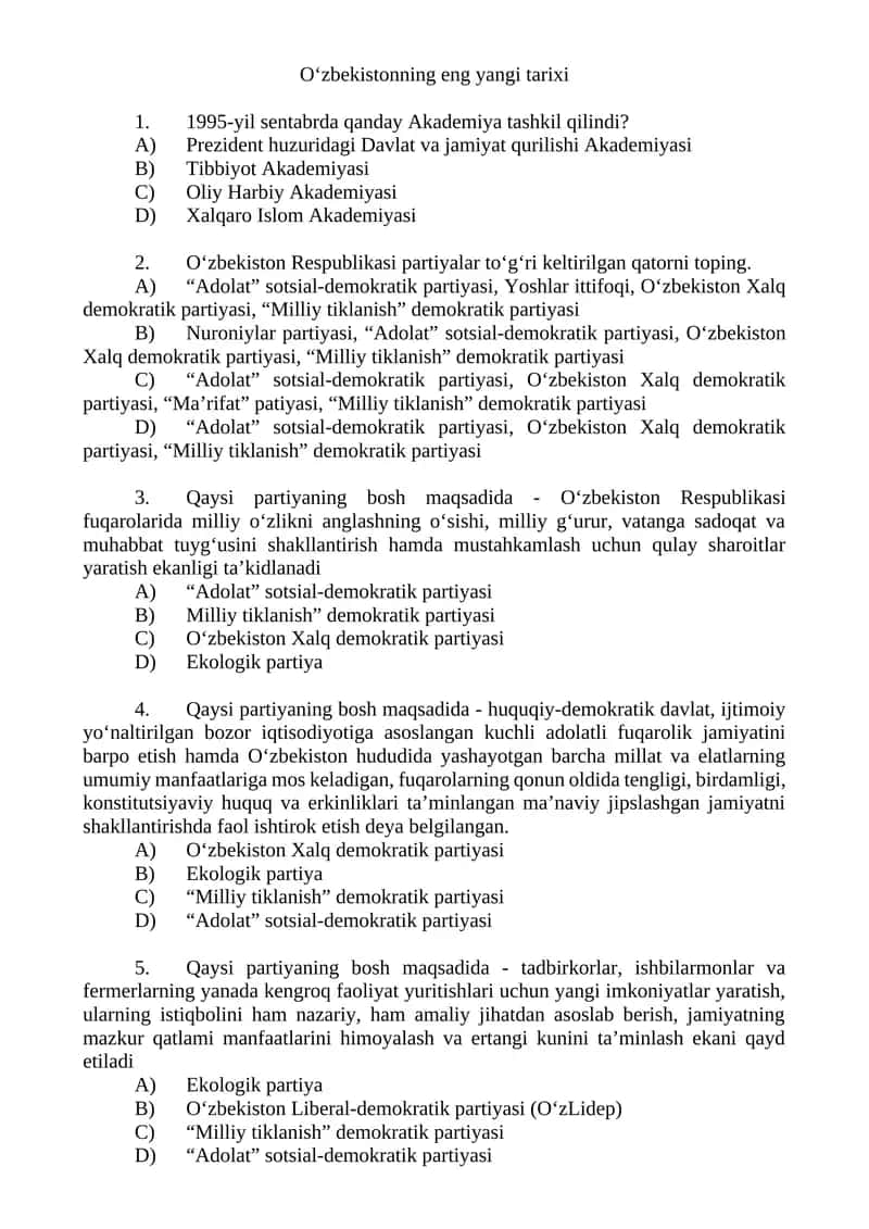 O‘zbekistonning eng yangi tarixi