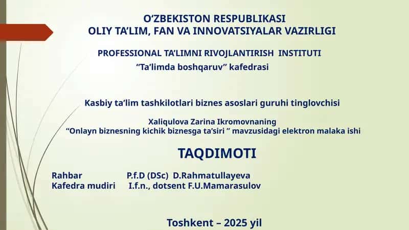 Onlayn biznesning kichik biznesga ta'siri
