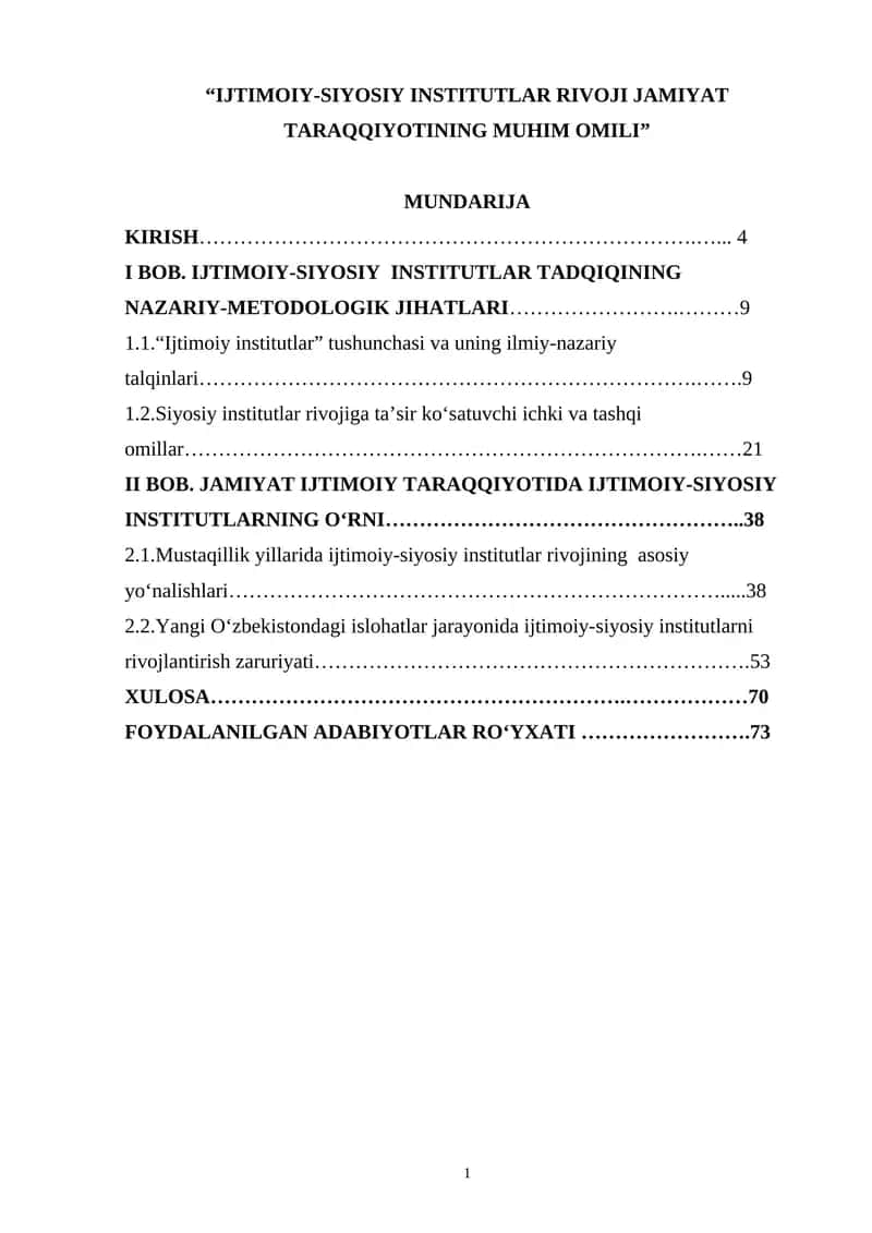 IJTIMOIY-SIYOSIY INSTITUTLAR RIVOJI JAMIYAT TARAQQIYOTINING MUHIM OMILI