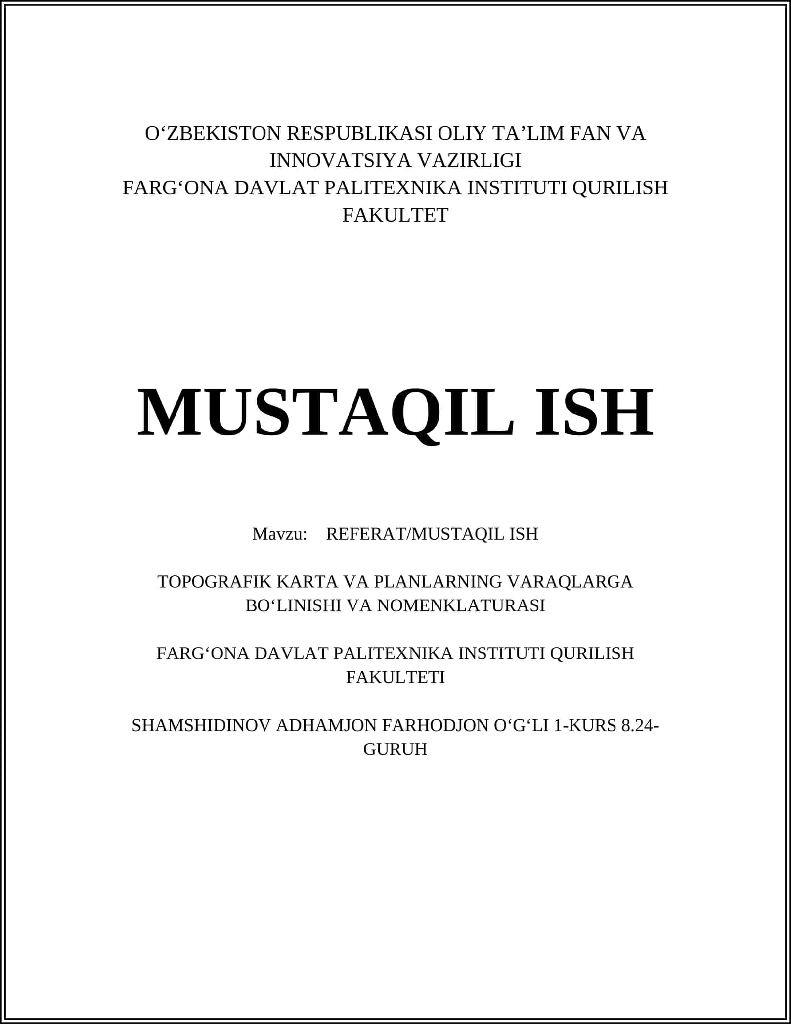 REFERAT/MUSTAQIL ISH