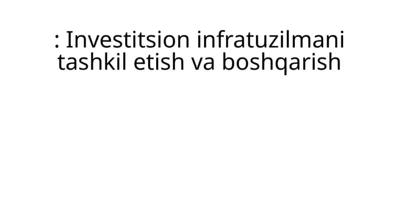 Investitsion infratuzilmani tashkil etish va boshqarish