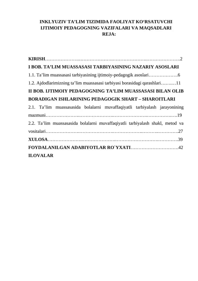 INKLYUZIV TA’LIM TIZIMIDA FAOLIYAT KO‘RSATUVCHI IJTIMOIY PEDAGOGNING VAZIFALARI VA MAQSADLARI