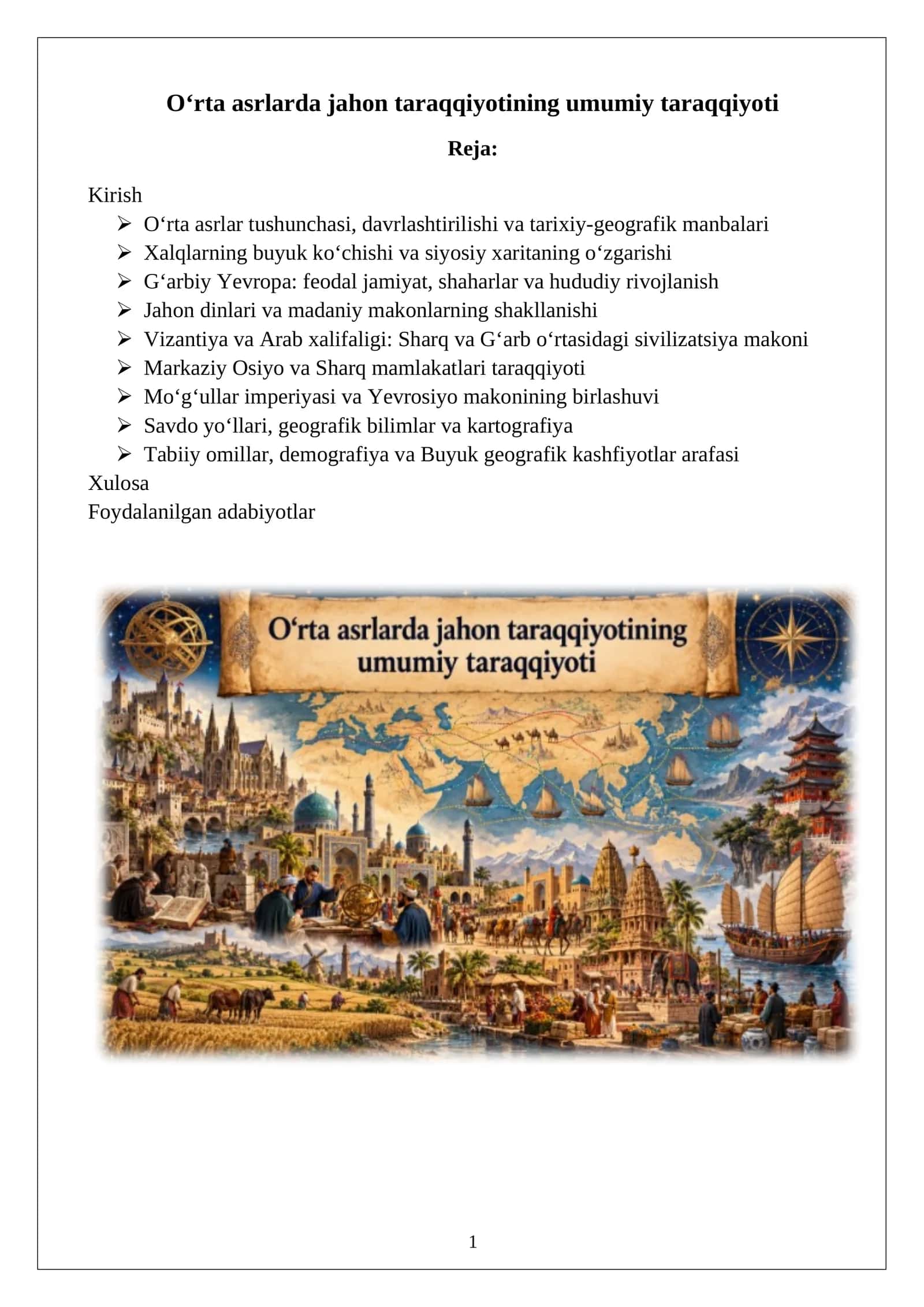 O‘rta asrlarda jahon taraqqiyotining umumiy taraqqiyoti