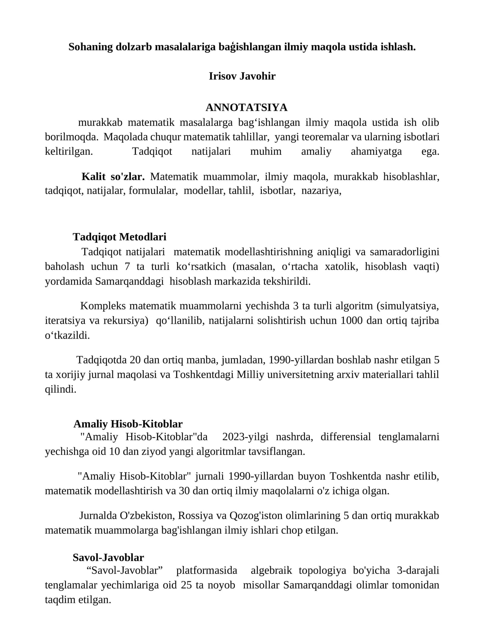 Matematik Muammolari Tadqiqoti