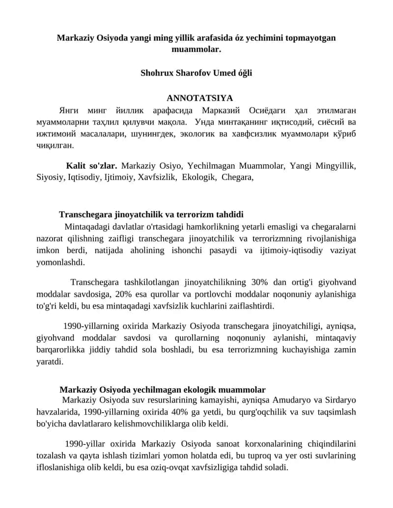 Yangi ming yillik arafasida óz yechimini topmayotgan muammolar