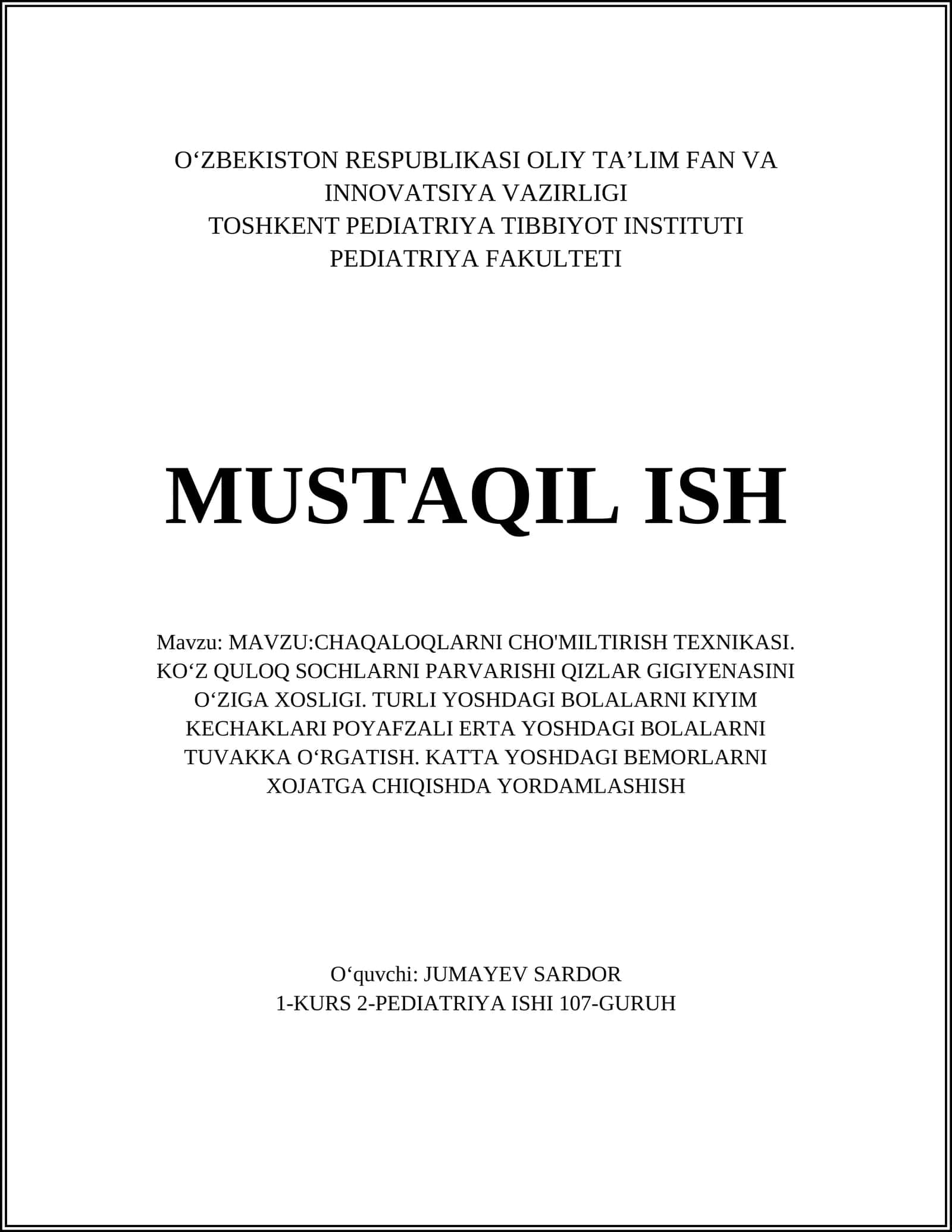 CHAQALOQLARNI CHO'MILTIRISH TEXNIKASI