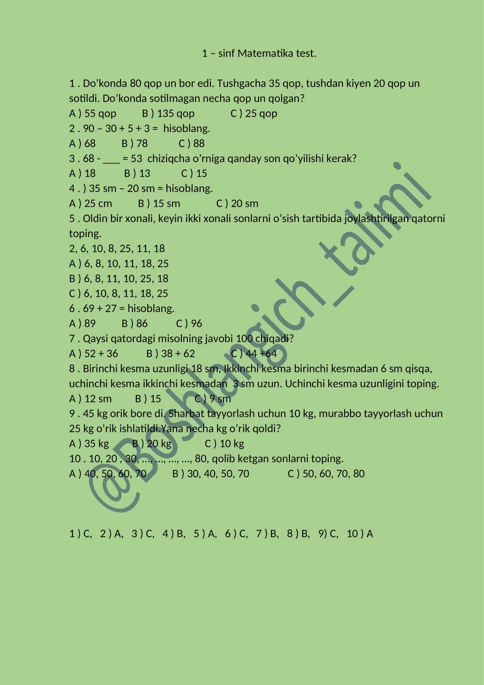 Sinf Matematika Test