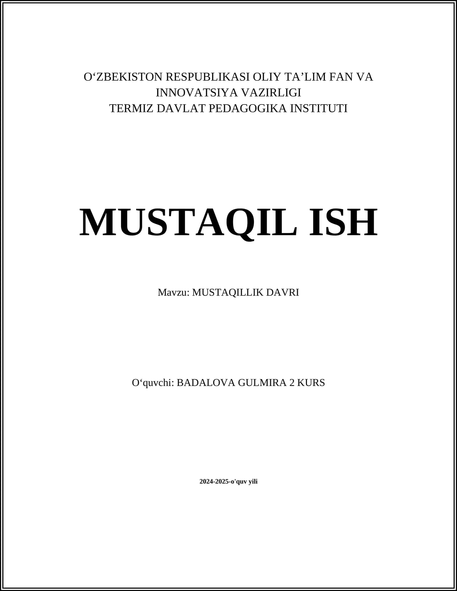 MUSTAQILLIK DAVRI