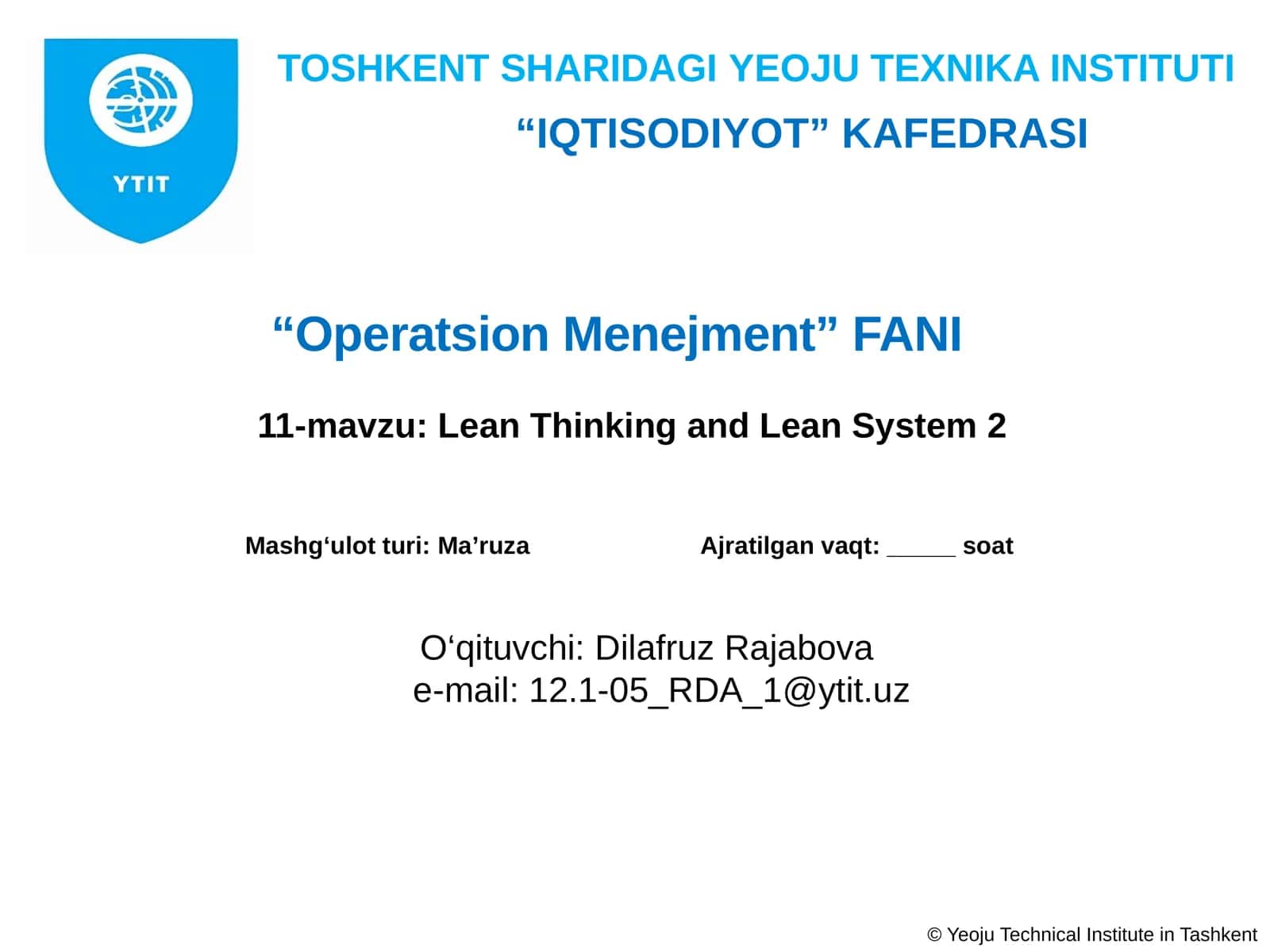Lean Thinking and Lean System 2