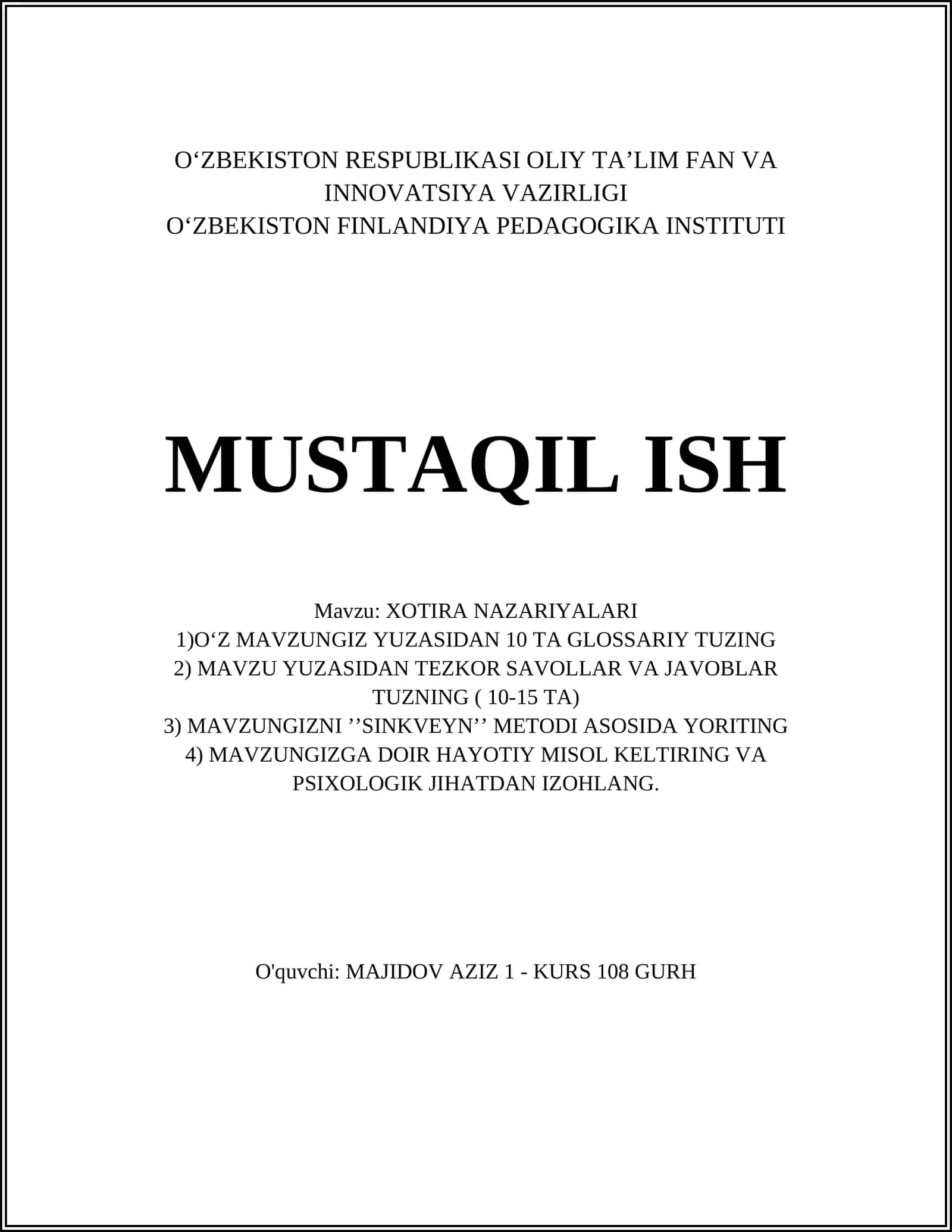XOTIRA NAZARIYALARI