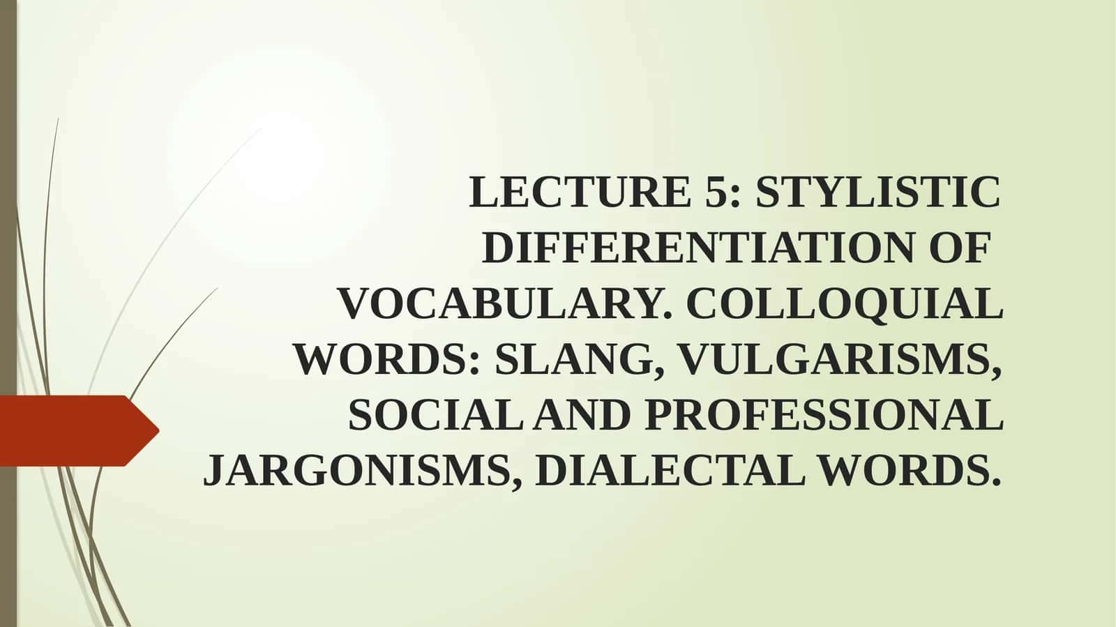 LECTURE 5: STYLISTIC DIFFERENTIATION OF VOCABULARY