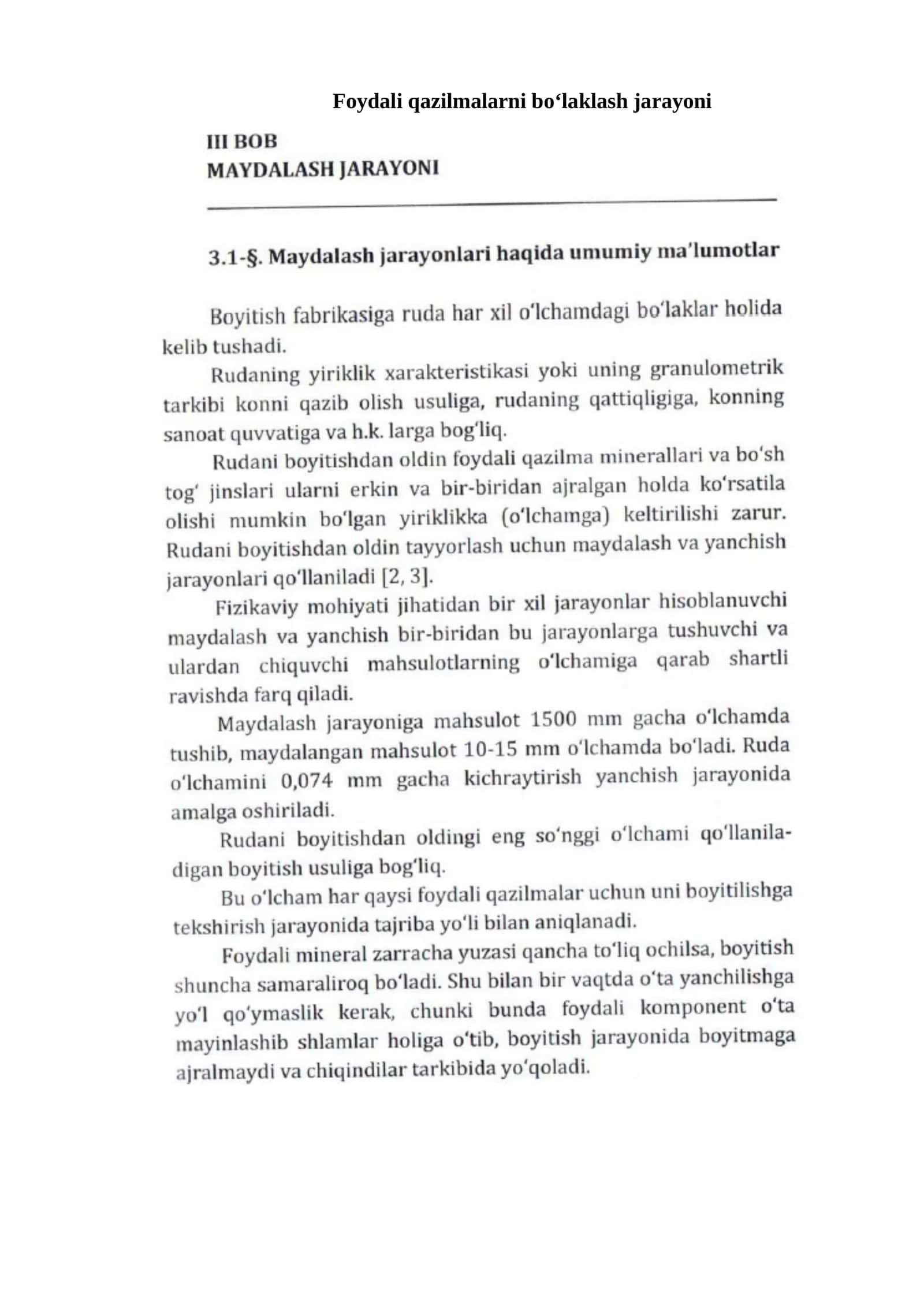 Foydali qazilmalarni bo‘laklash jarayoni