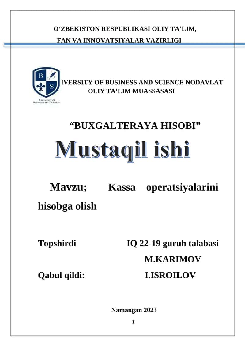 Kassa operatsiyalarini hisobga olish