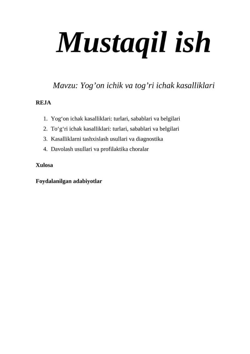 Yog’on ichik va tog’ri ichak kasalliklari