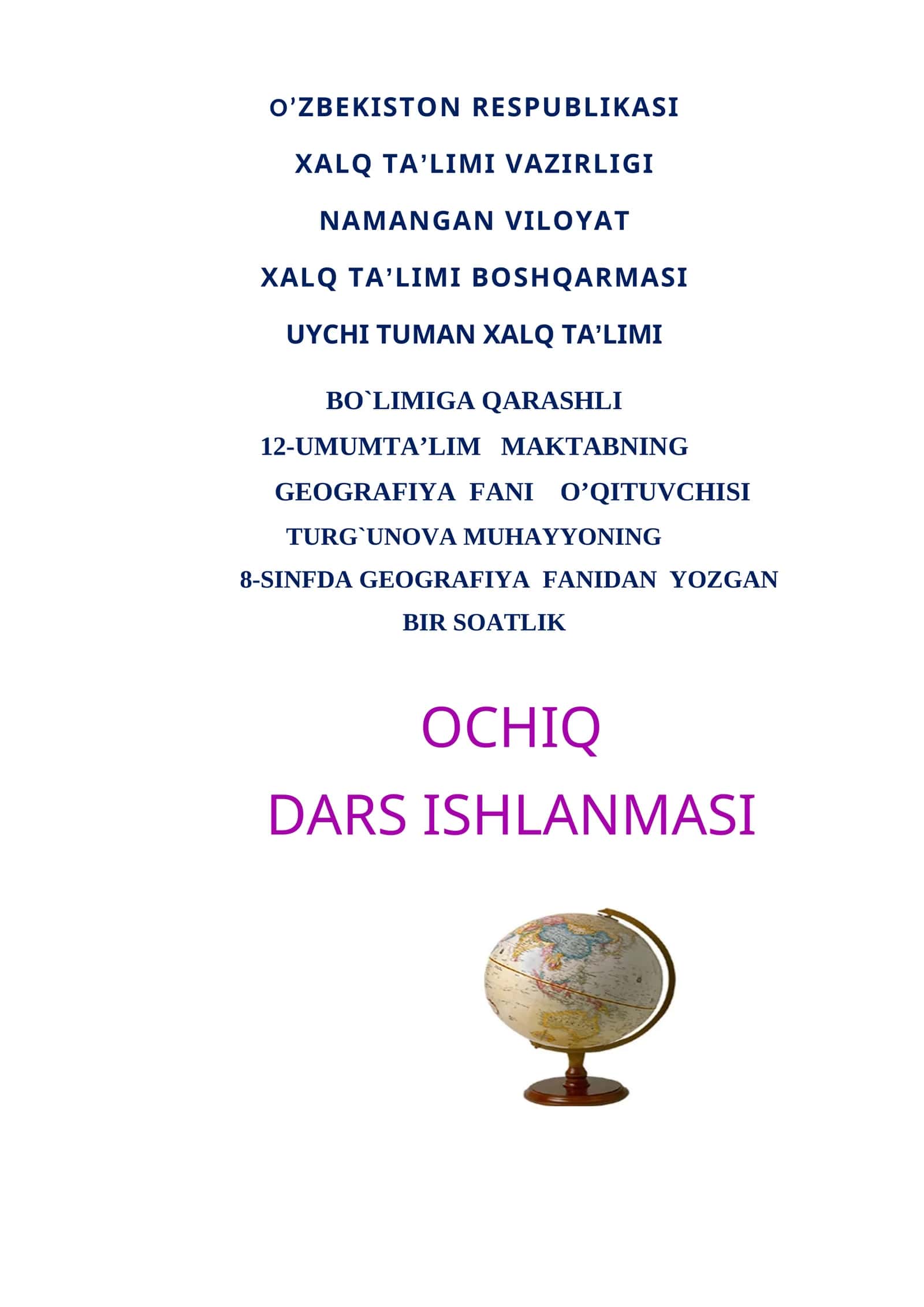 Ona tili va adabiyot Navoiy asarlarida oliyjanoblik fazilatlari ochiq dars ishlanmasi