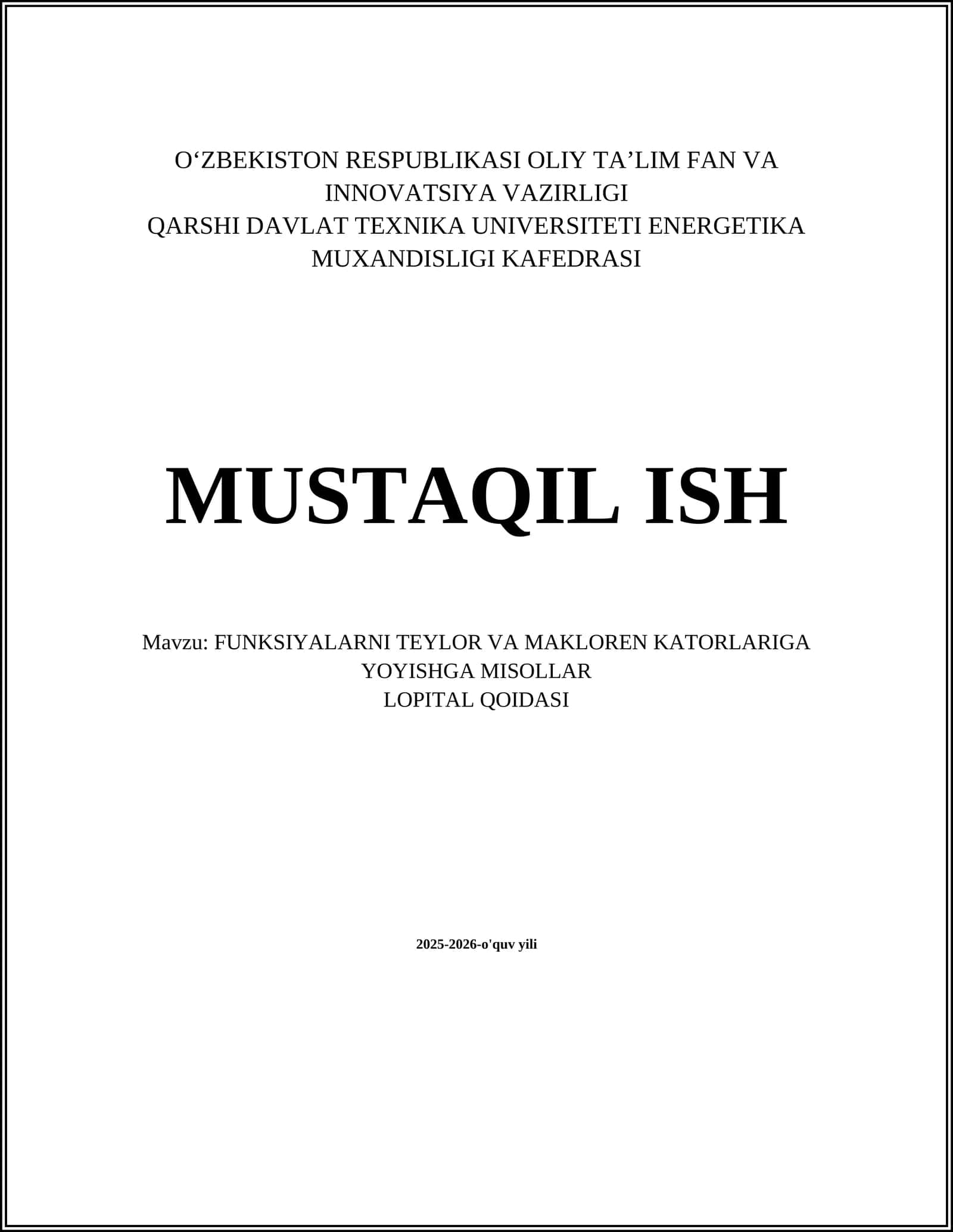Maclaurin Qatorlar va Misollar