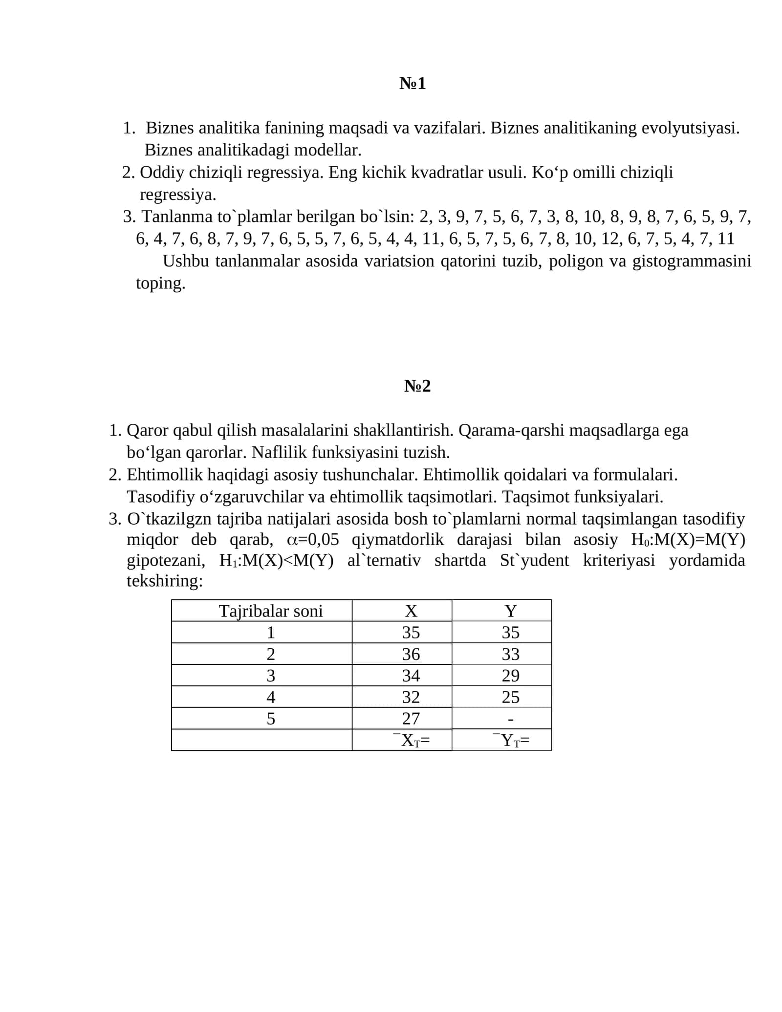 Biznes analitika fanining maqsadi va vazifalari